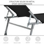 Voir la diapositive 6 : OUTSUNNY Bain de soleil transat pliable dossier réglable multipositions métal et polyester noir