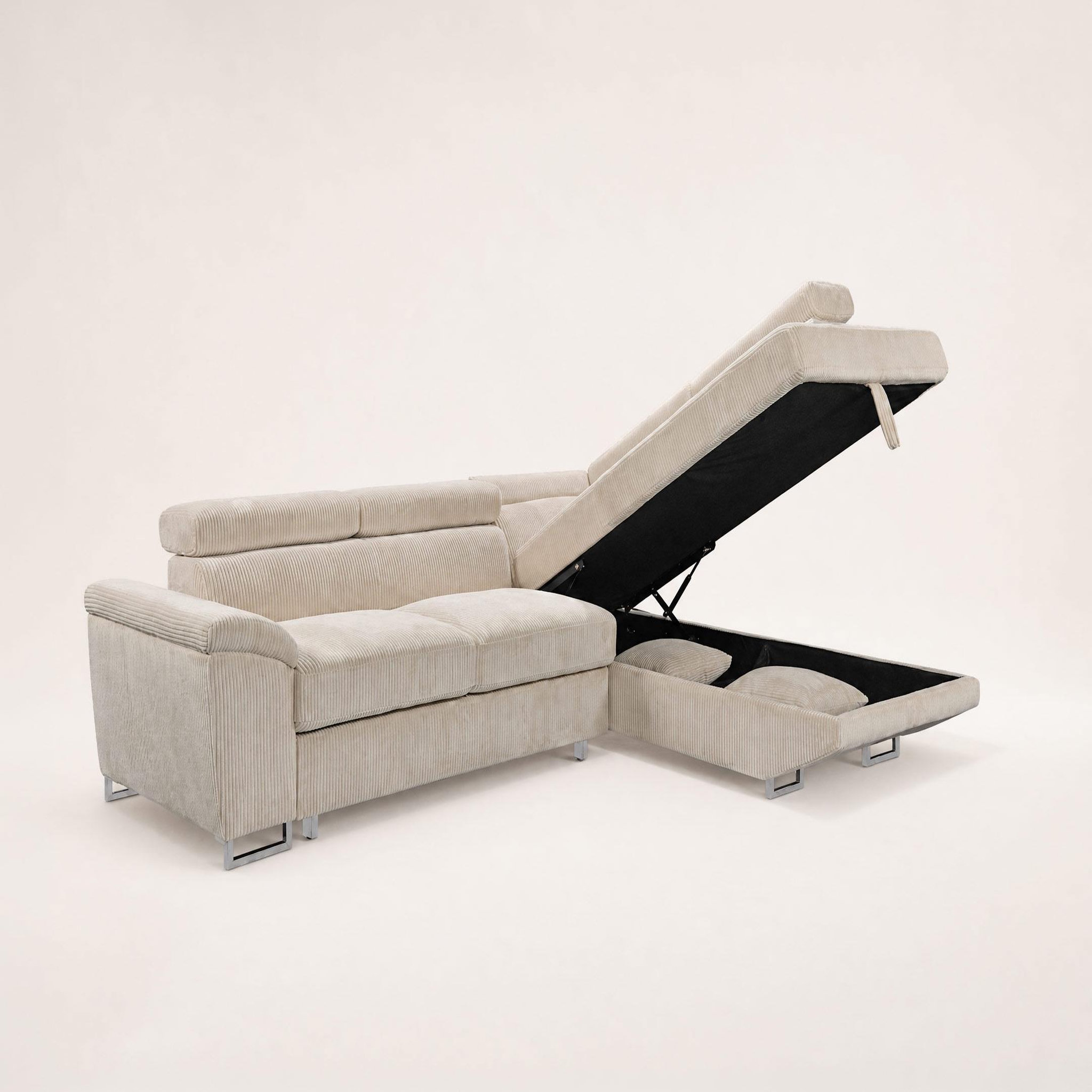 Voir la diapositive 5 : BEST MOBILIER Baoji - canapé d'angle droit 5 places convertible avec têtières et coffre en velours côtelé