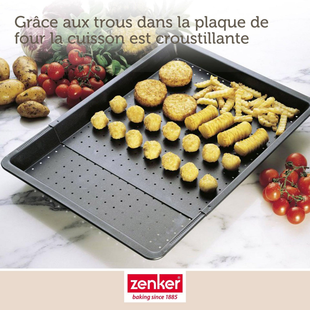 ZENKER Plaque à pizza rectangulaire perforée extensible 37 à 52 x 33 cm Zenker Black Metallic