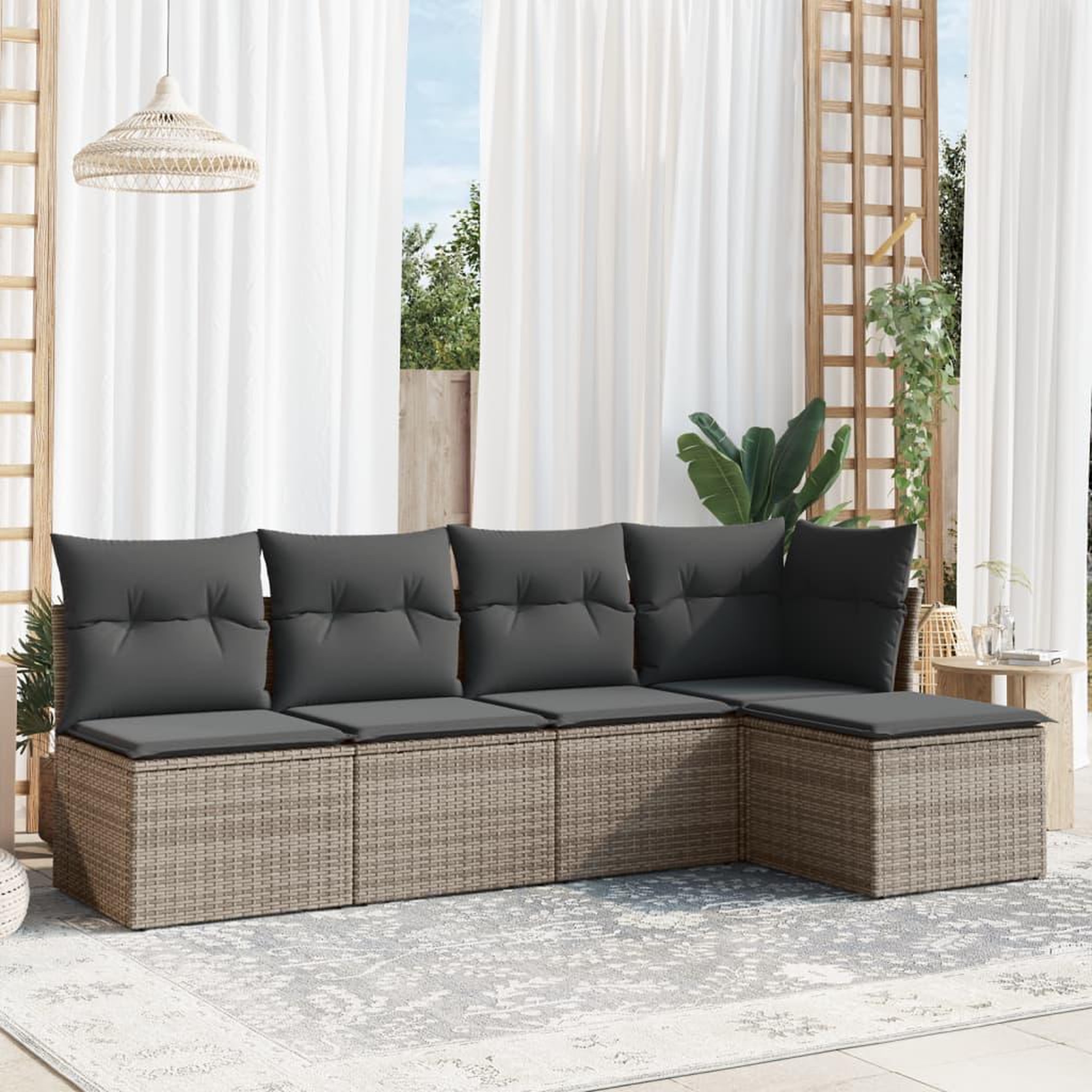 VIDAXL Salon de jardin 5 pcs avec coussins gris resine tressee