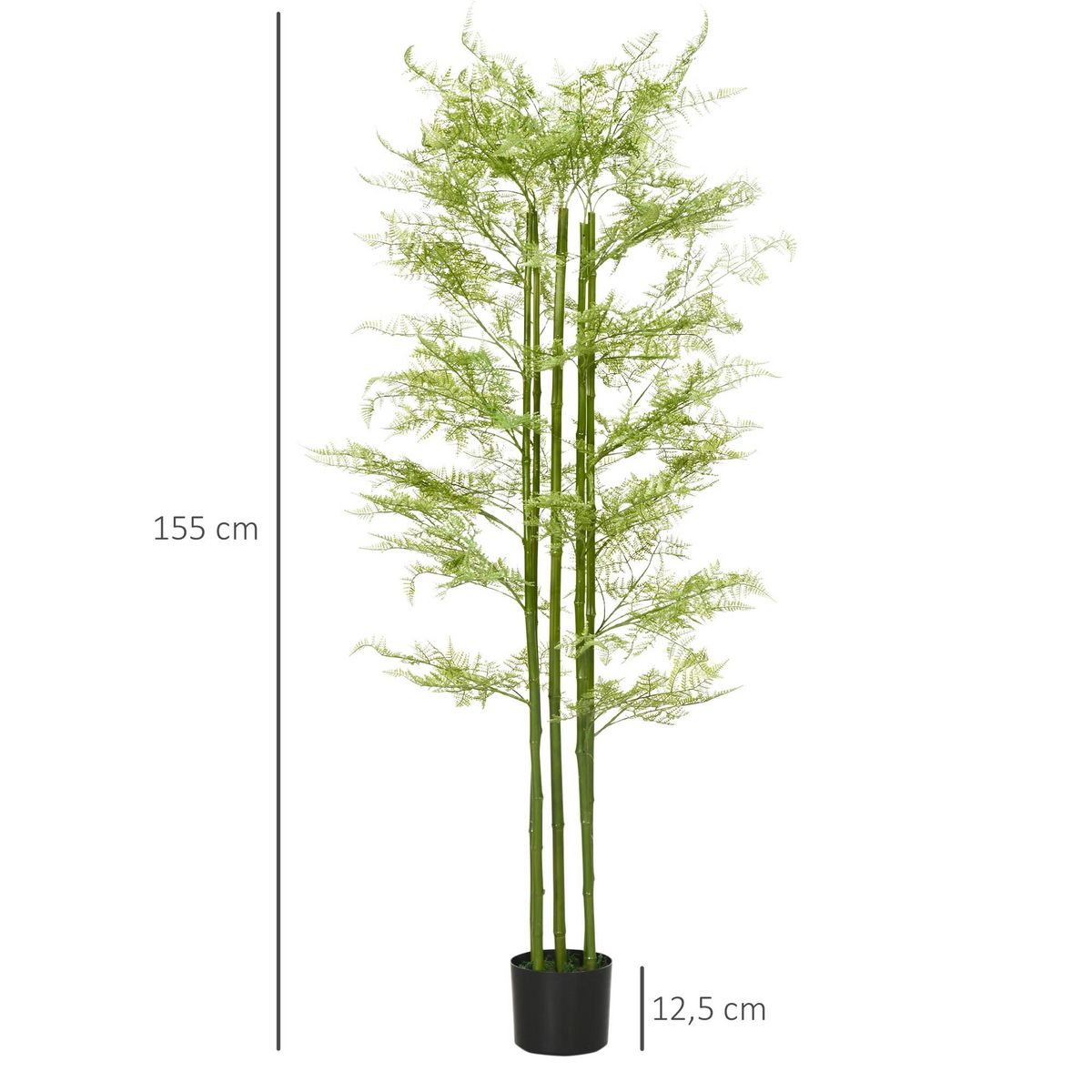 HOMCOM Plante artificielle aspect haute fougère H. 155 cm 28 feuilles denses réalistes pot inclus noir avec lichen vert