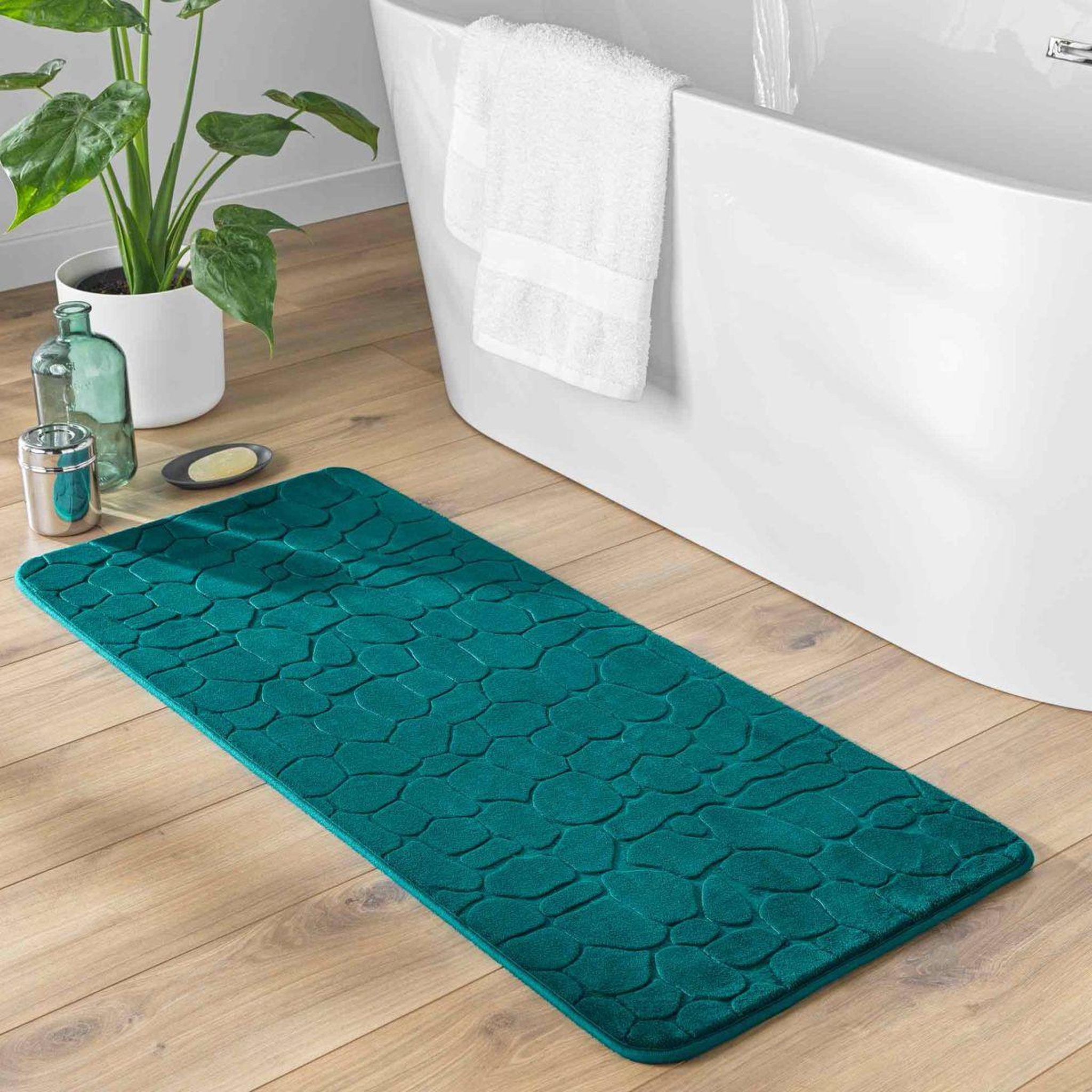 Voir la diapositive 6 : Douceur d'Intérieur Tapis de bain  ricochet  50x120cm bleu émeraude