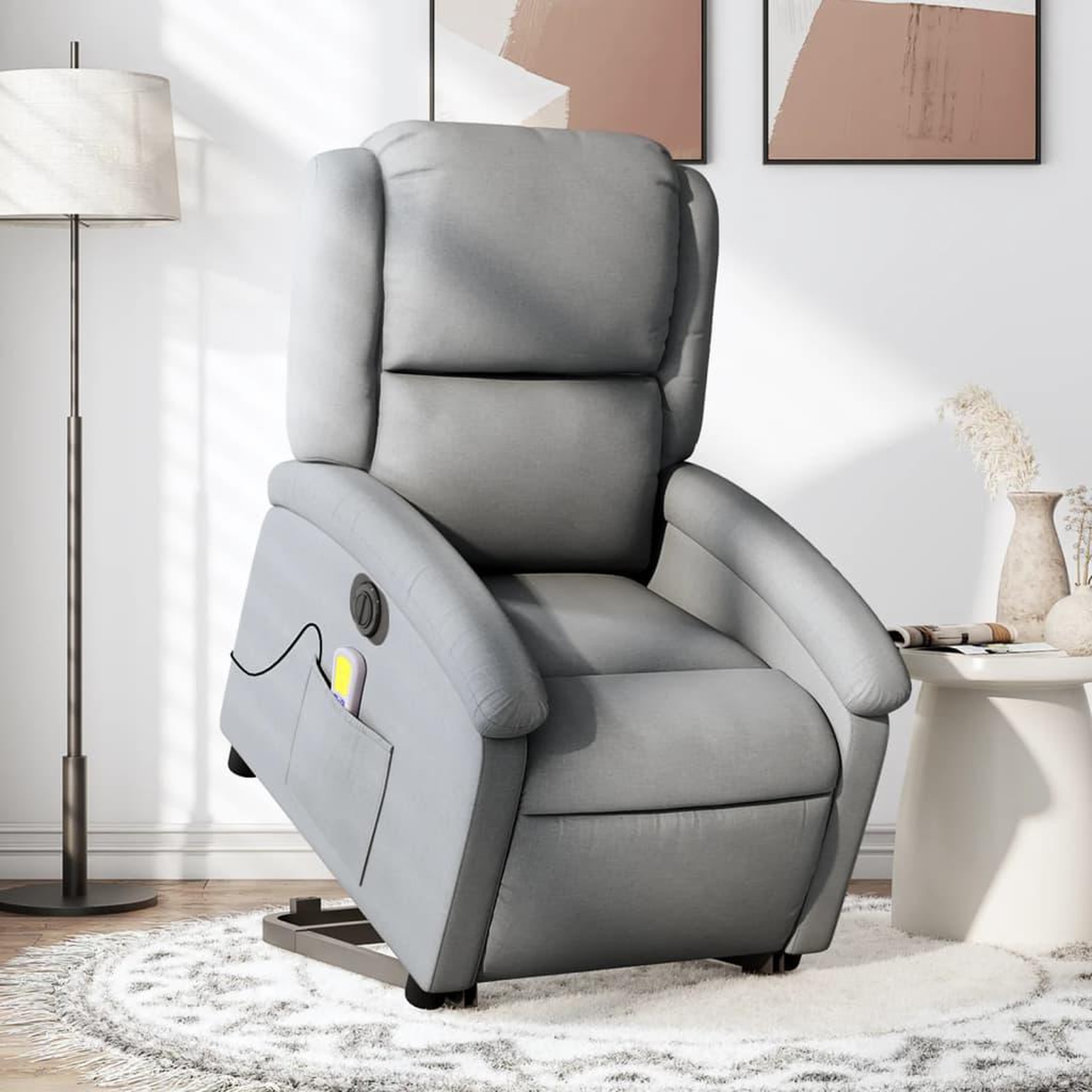 VIDAXL Fauteuil inclinable de massage electrique Gris clair Tissu