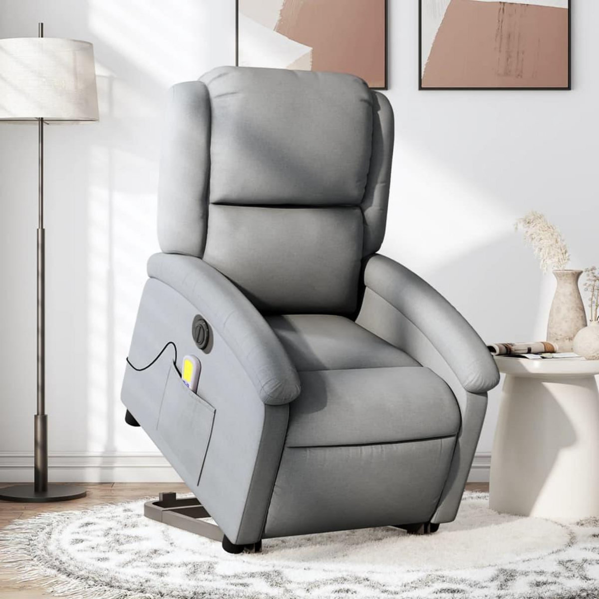 VIDAXL Fauteuil inclinable de massage electrique Gris clair Tissu