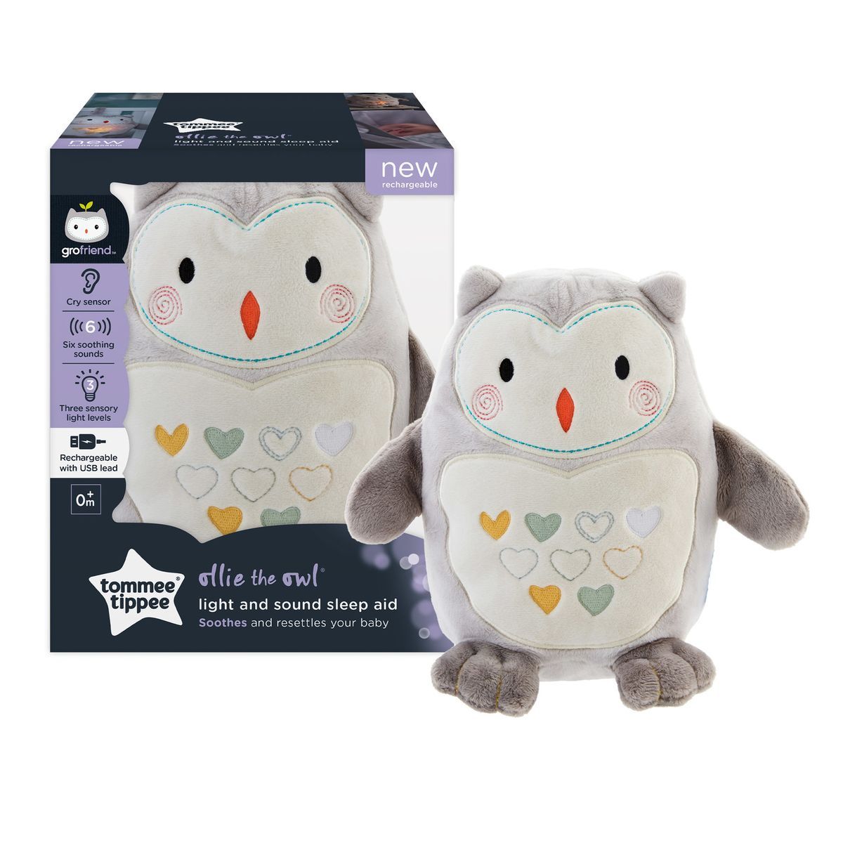 TOMMEE TIPPEE Peluche aide au sommeil Grofriend rechargeable - Ollie la Chouette