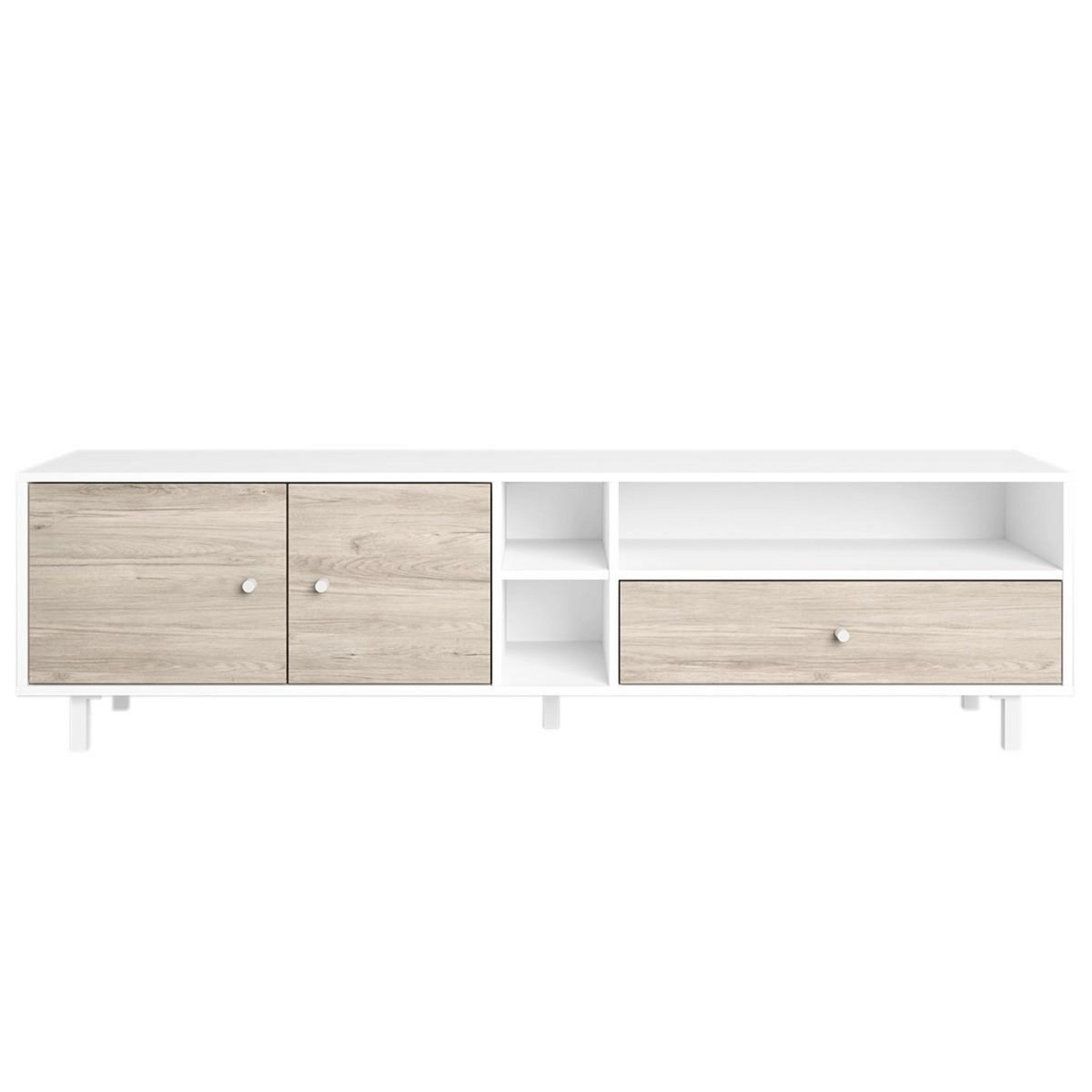 HOMIFAB Meuble TV 2 portes 1 tiroir effet bois et blanc 180 cm - Megan