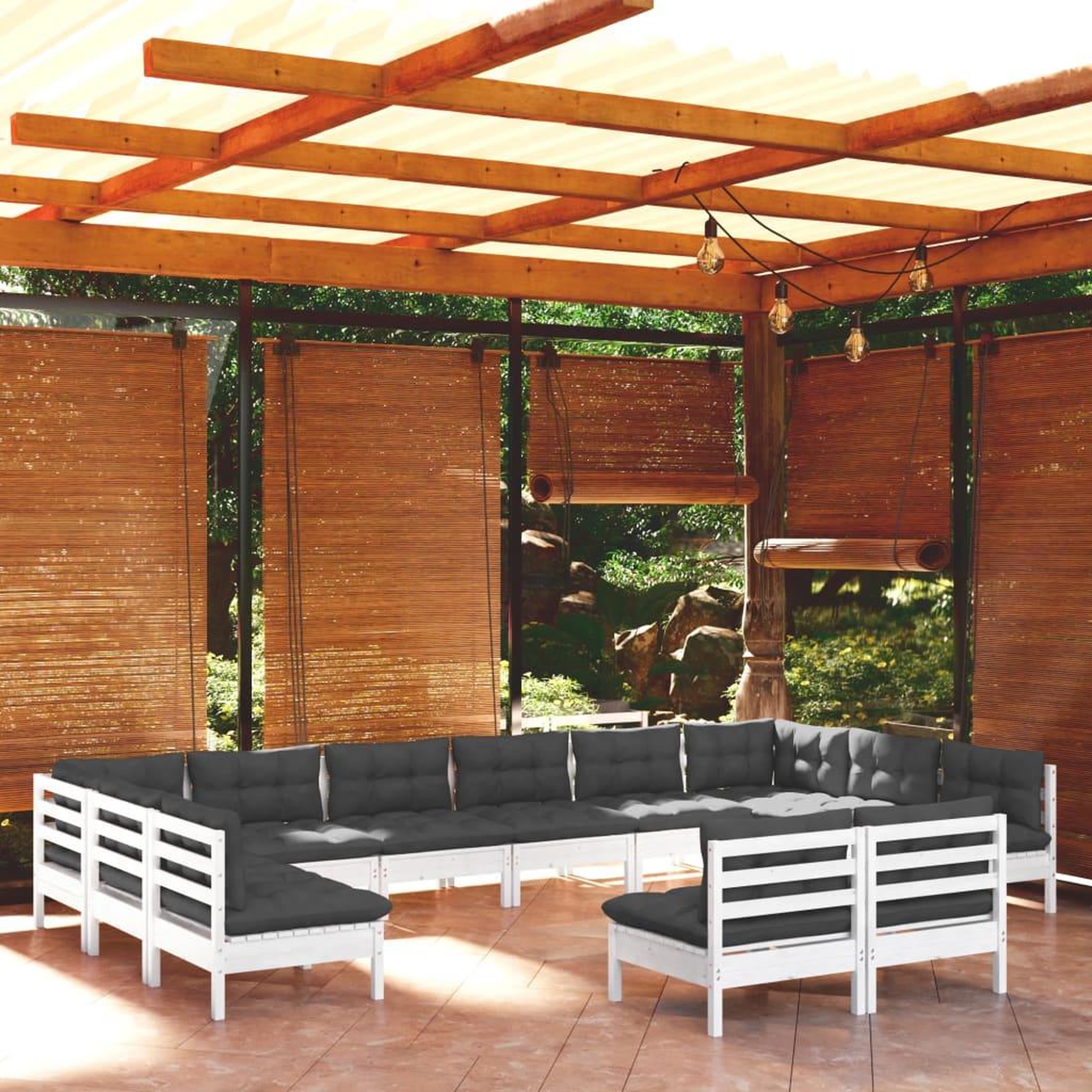 Voir la diapositive 1 : VIDAXL Salon de jardin 12 pcs avec coussins blanc bois de pin solide