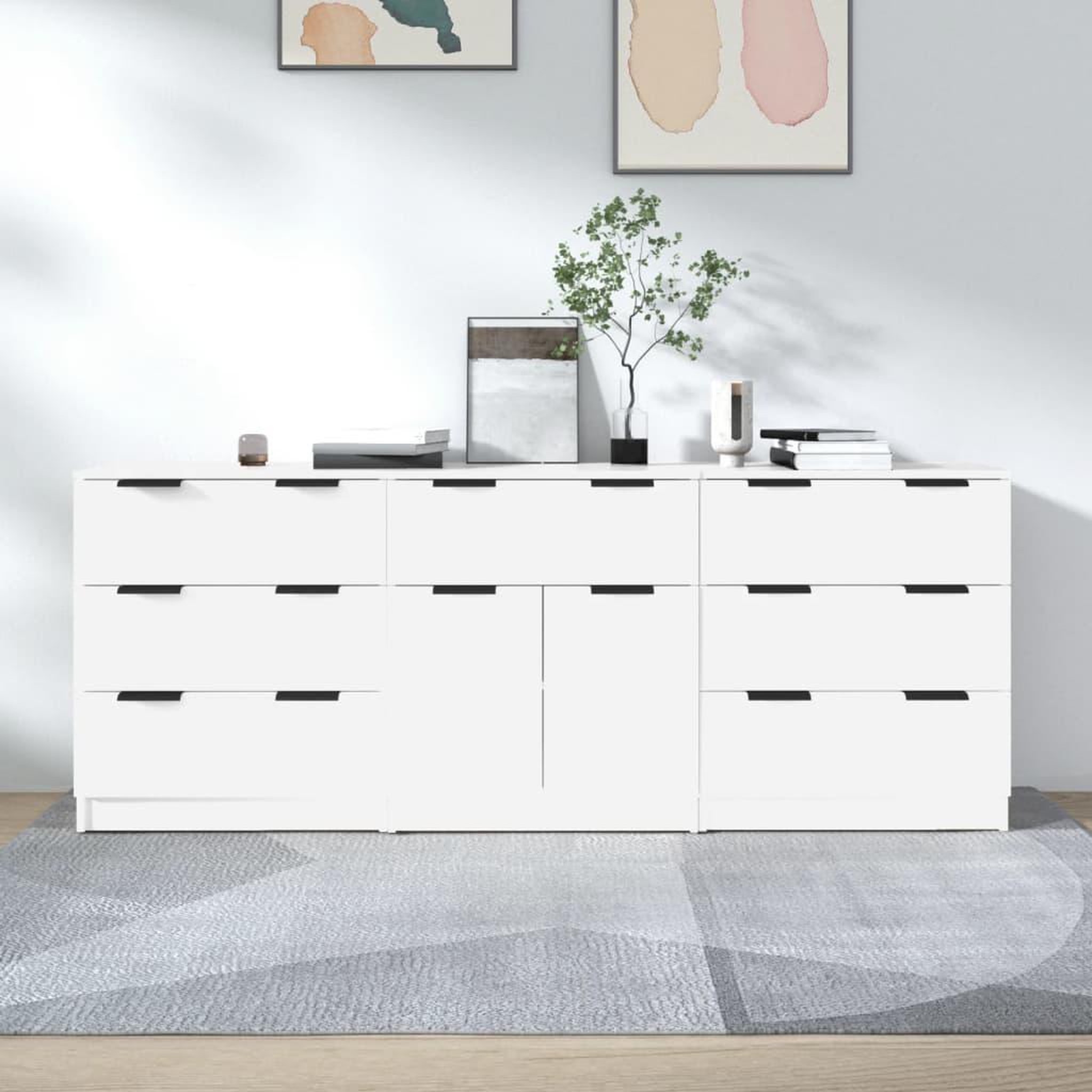 Voir la diapositive 1 : VIDAXL Buffets 3 pcs Blanc Bois d'ingenierie
