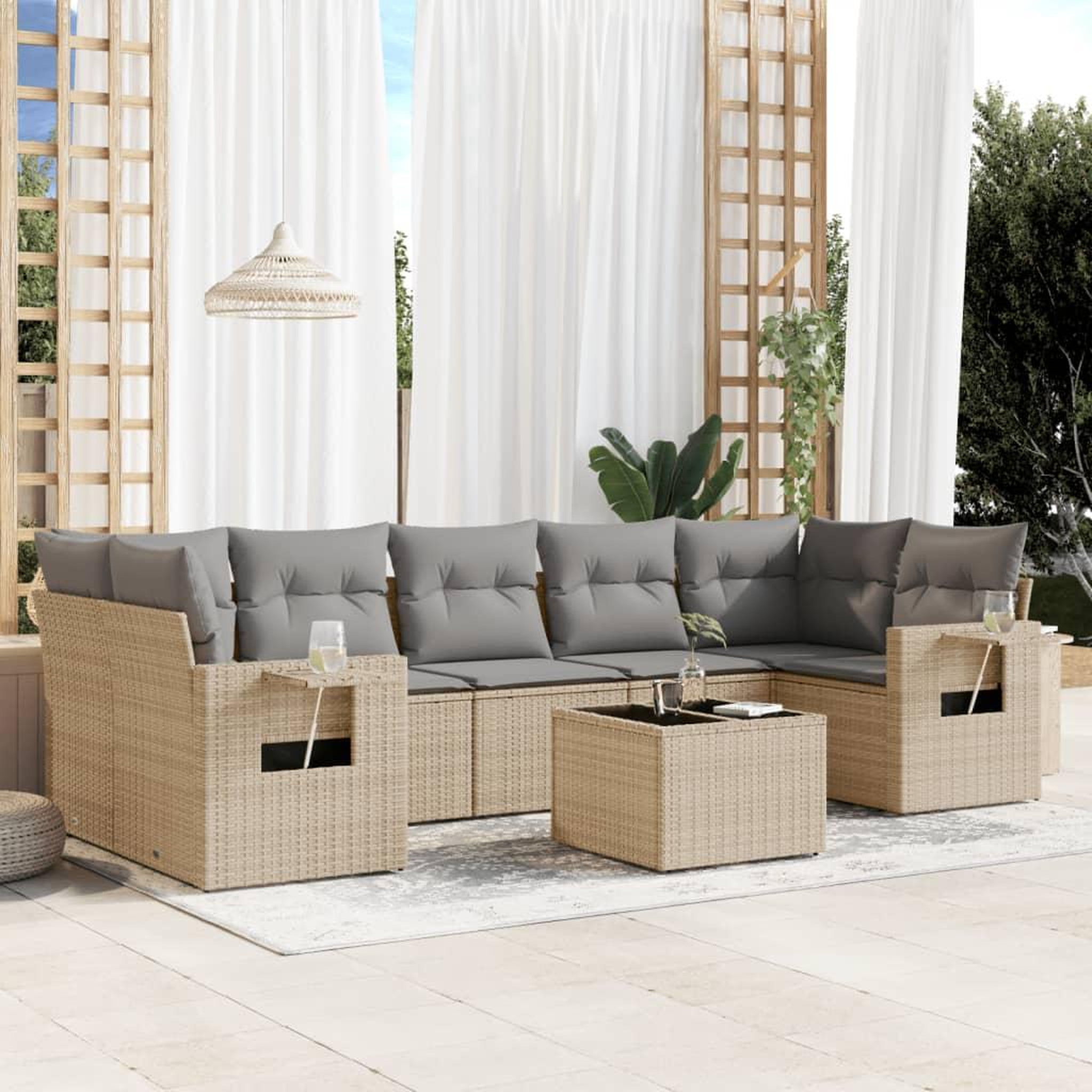 VIDAXL Salon de jardin avec coussins 8 pcs beige resine tressee