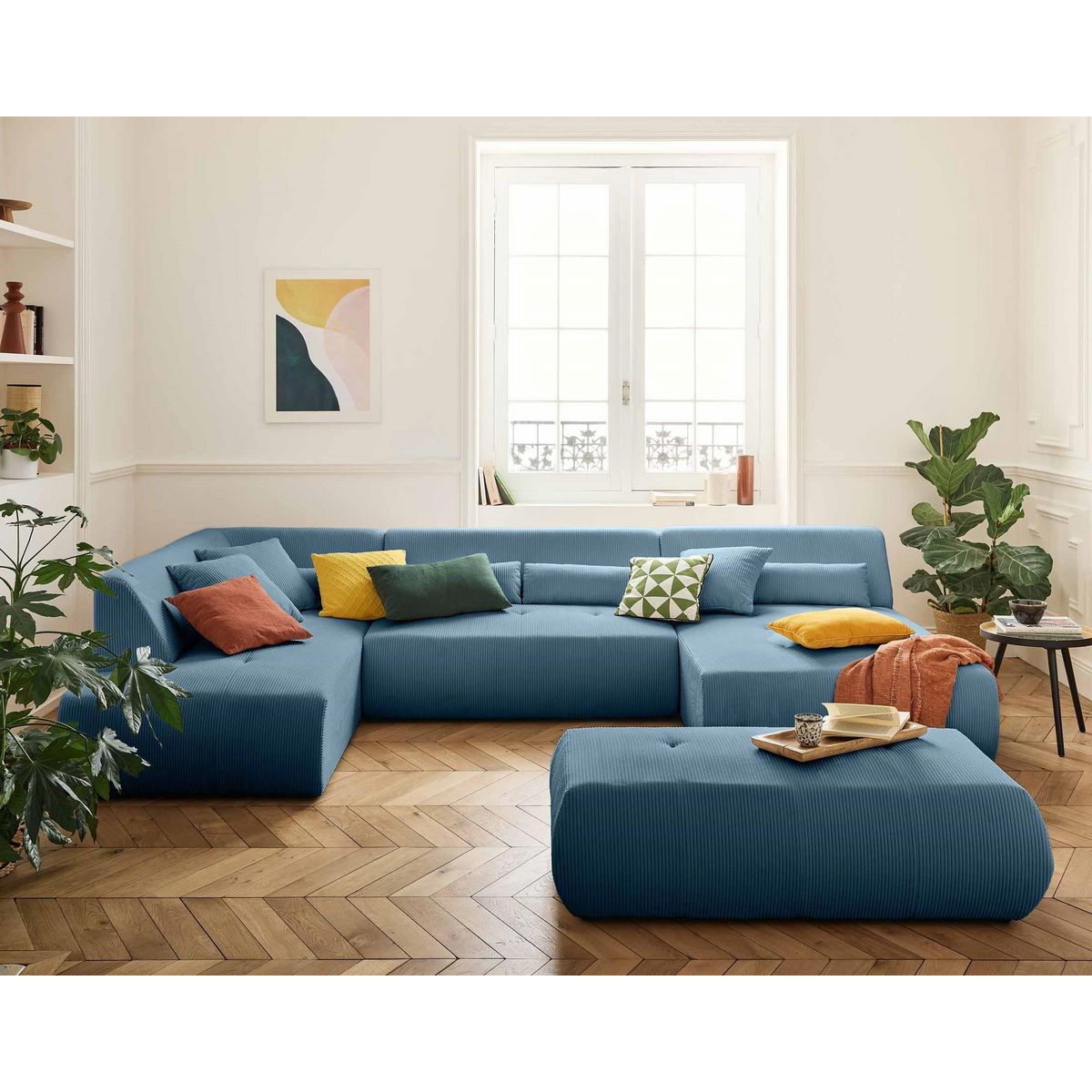 LISA DESIGN Onyx - canapé panoramique modulable d'angle gauche 7 places - en velours côtelé