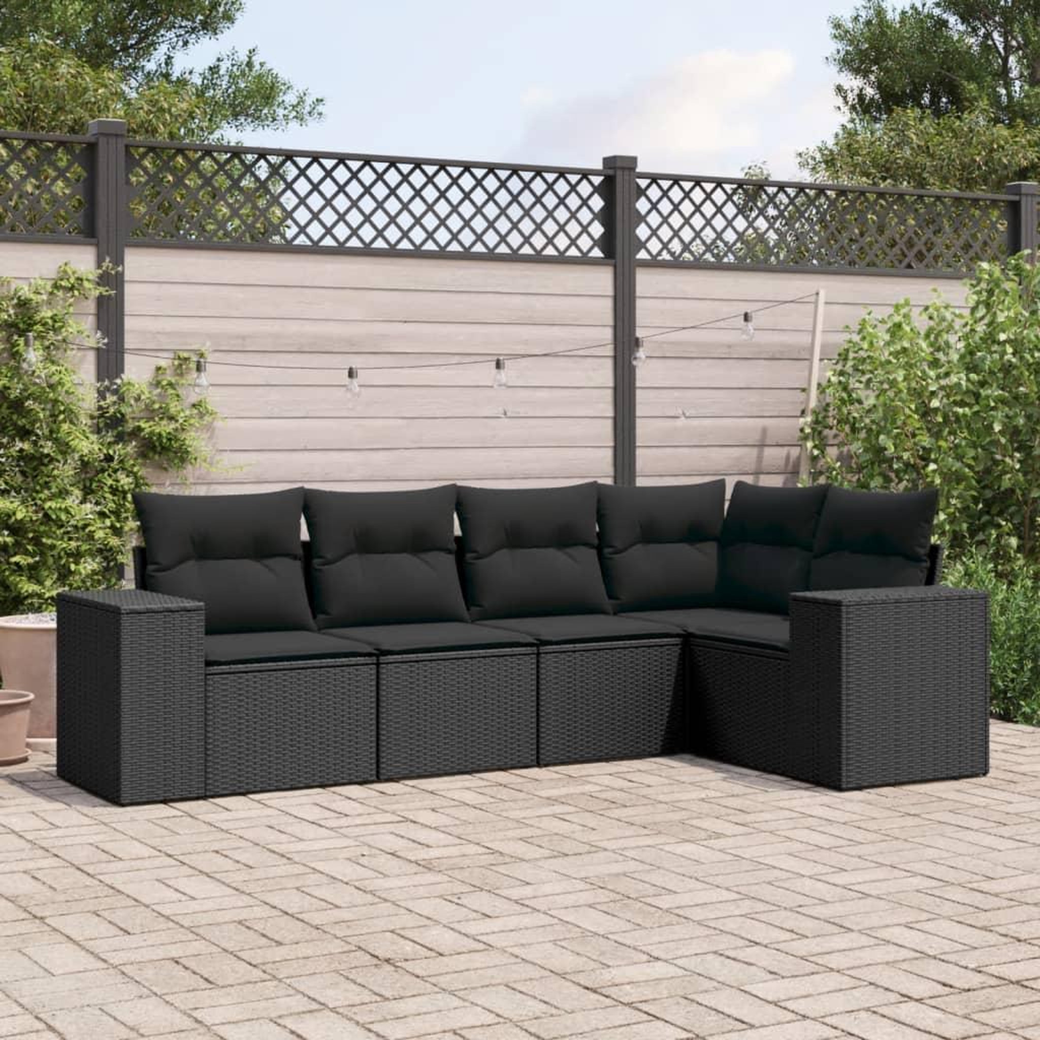 VIDAXL Salon de jardin 5 pcs avec coussins noir resine tressee