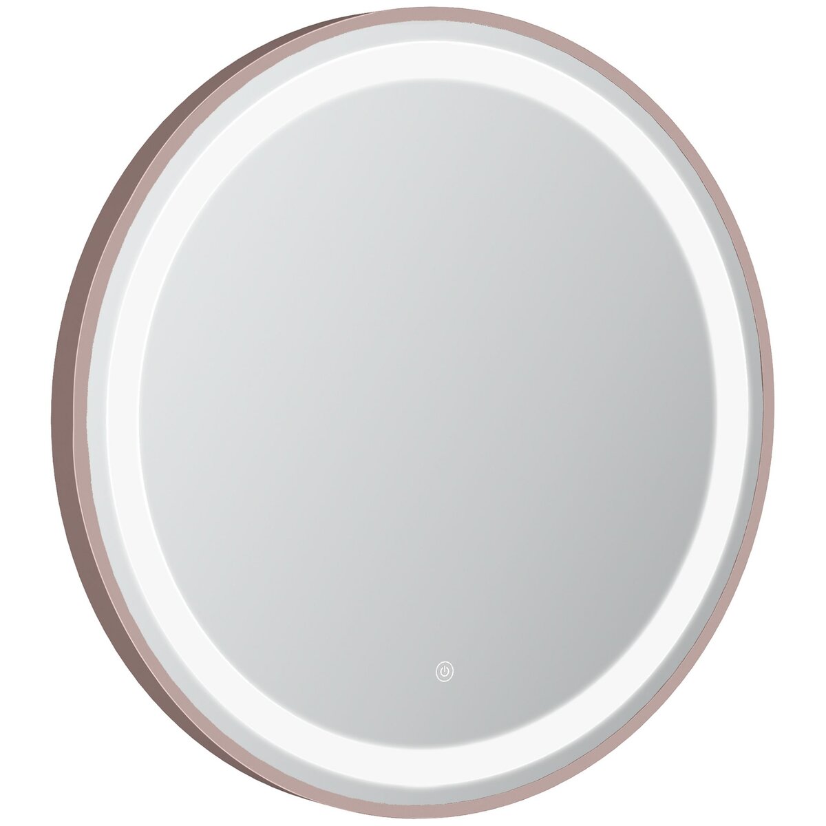 KLEANKIN Miroir salle de bain lumineux LED 48 W - dim. Ø 60 x 4H cm - interrupteur tactile, luminosité réglable - alu. coloris or rose