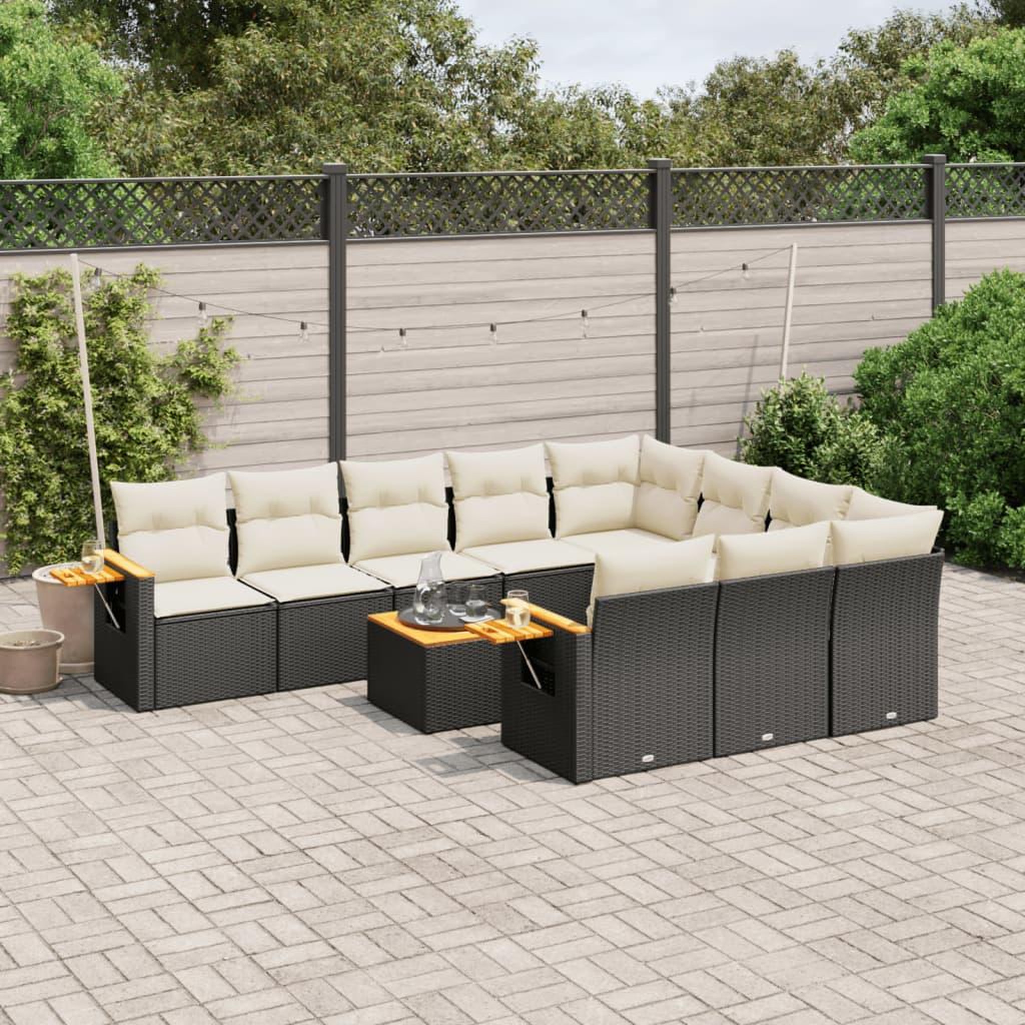 VIDAXL Salon de jardin 11 pcs avec coussins noir resine tressee