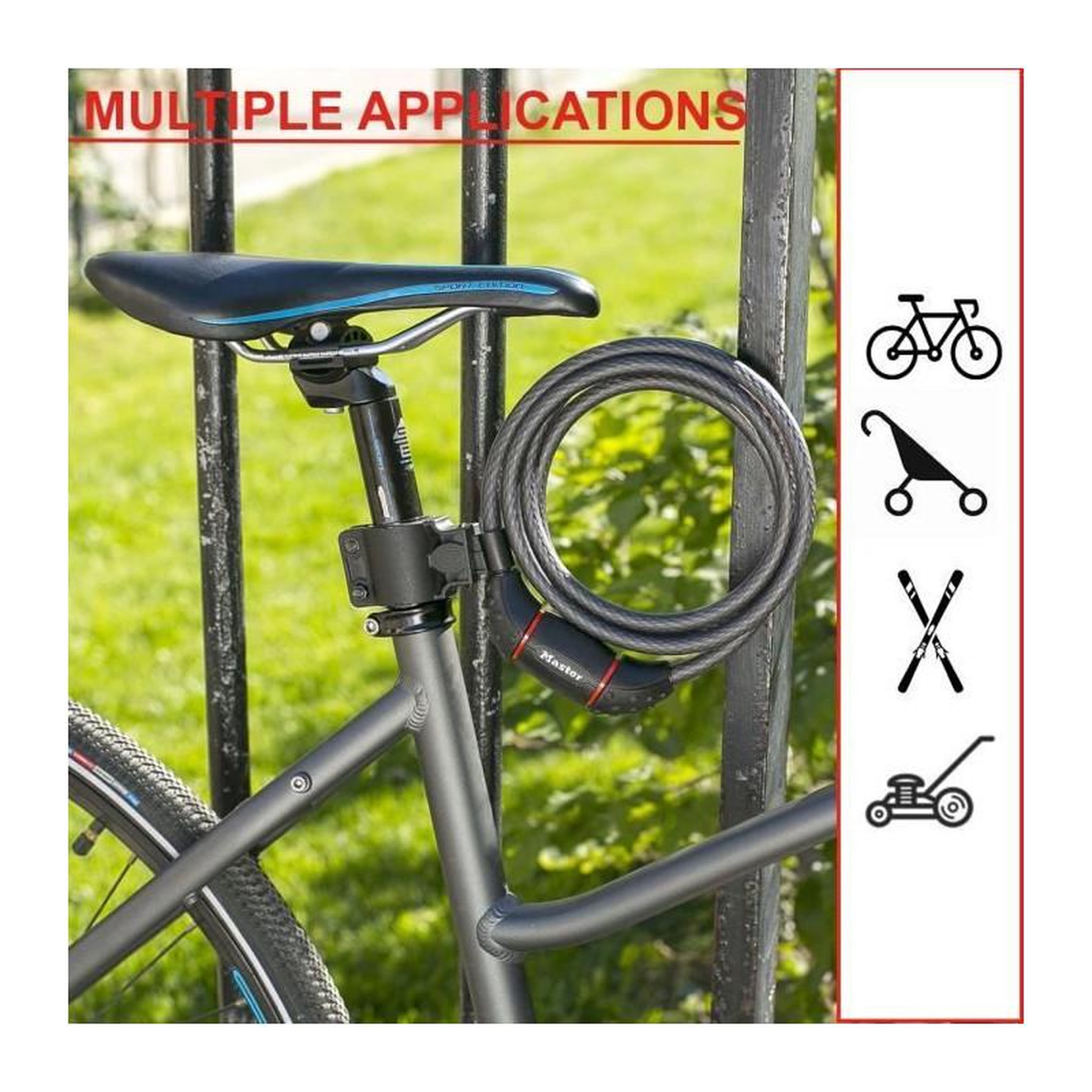 Voir la diapositive 3 : Master lock MASTER LOCK Cable Antivol Vélo [1,8 m Câble] [Clé] [Extérieur] [Support Fixation Vélo] 8130EURDPRO