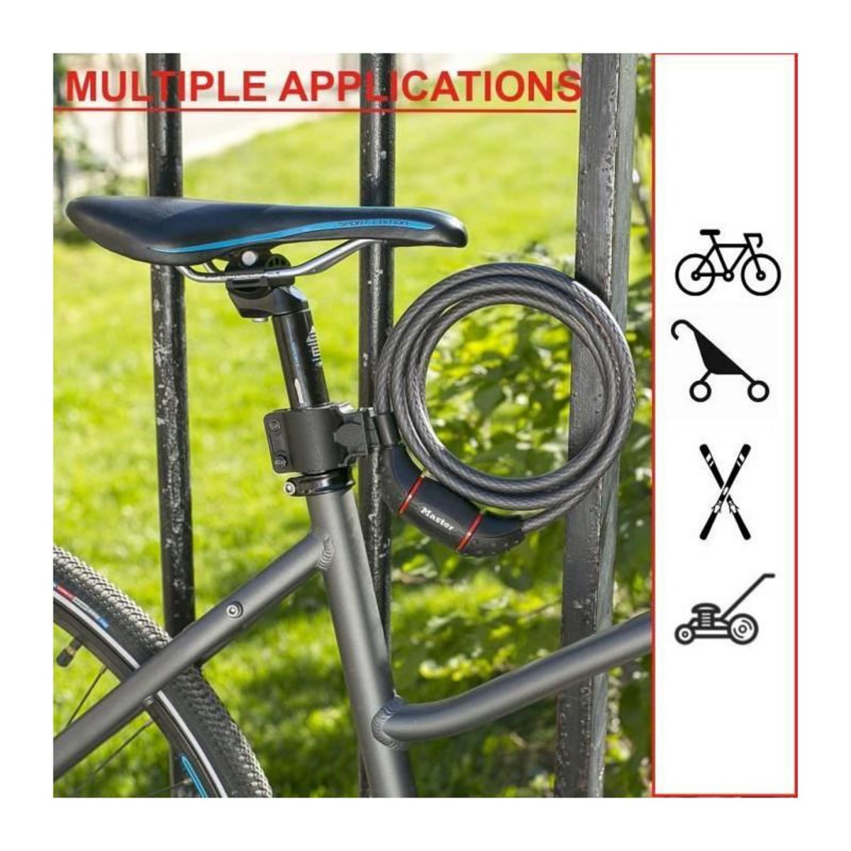 Master lock Cable Antivol Vélo [1,8 m Câble] [Clé] [Extérieur] [Support Fixation Vélo] 8130EURDPRO