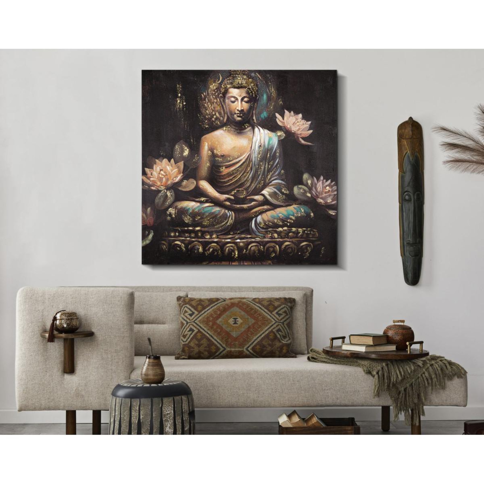 Voir la diapositive 5 : Paris Prix Toile imprimée déco  bouddha prière  100x100cm multicolore