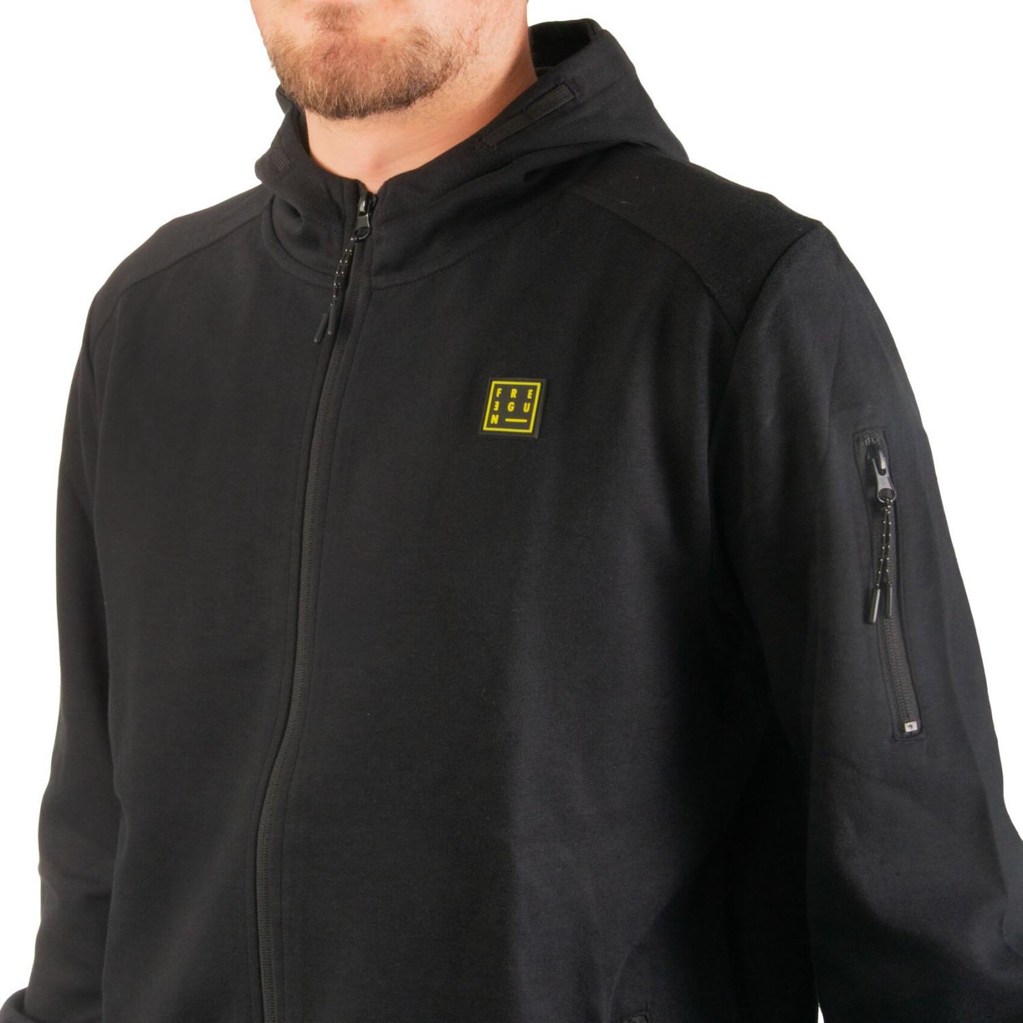 Voir la diapositive 2 : FREEGUN Sweat sport zippé à capuche homme en interlock et patch rubber Clyde
