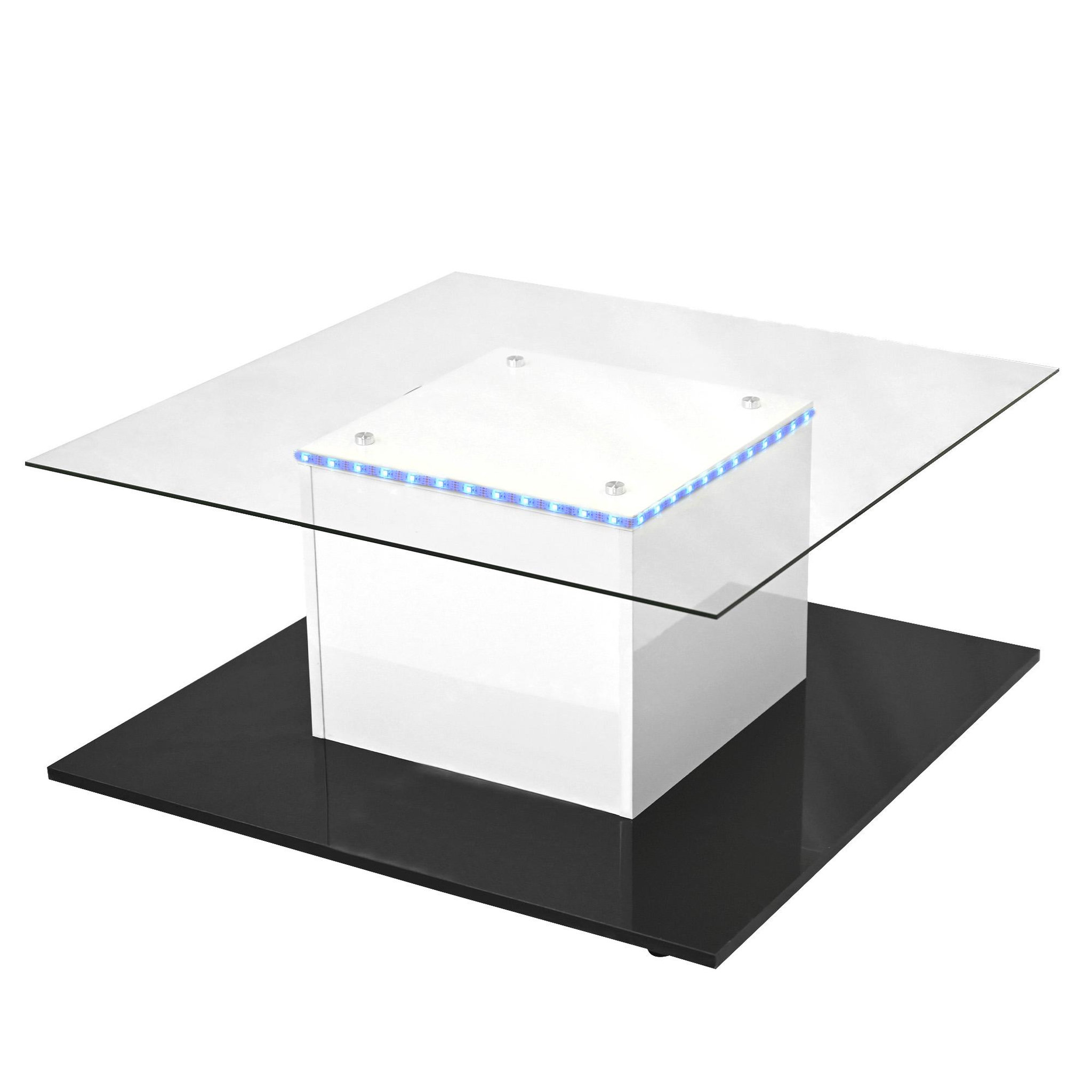 Voir la diapositive 5 : MERAX Table Basse Brillante Avec LED, Plateau En Verre Et Roues Pivotantes Amovibles