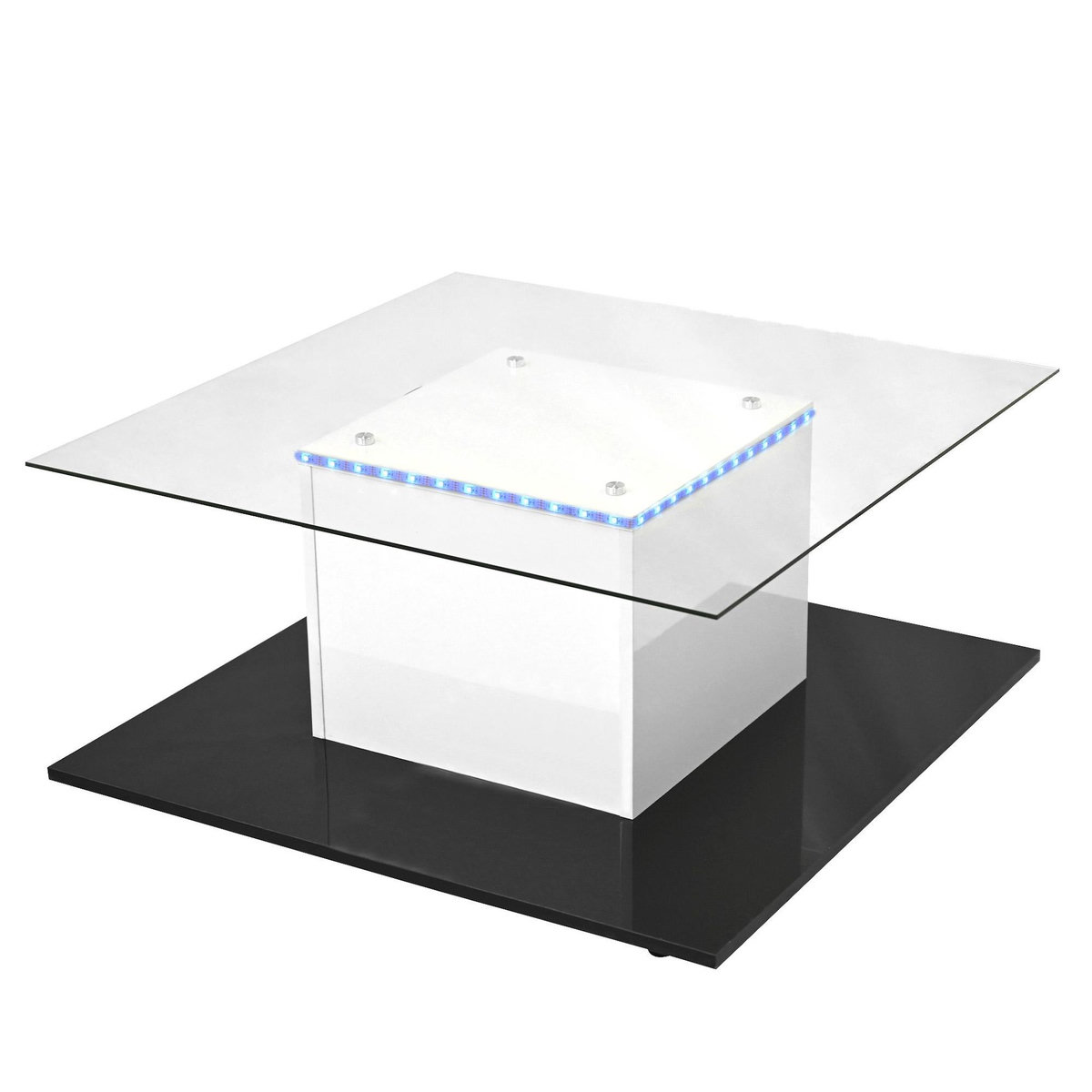 MERAX Table Basse Brillante Avec LED, Plateau En Verre Et Roues Pivotantes Amovibles
