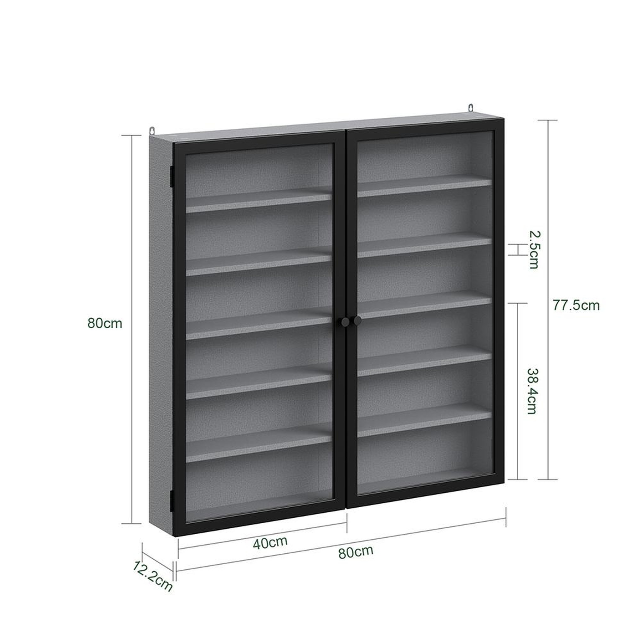 Voir la diapositive 3 : SOBUY Vitrine murale avec 2 portes couleur gris 80.0x12.2x77.5cm fsb113-h-dg