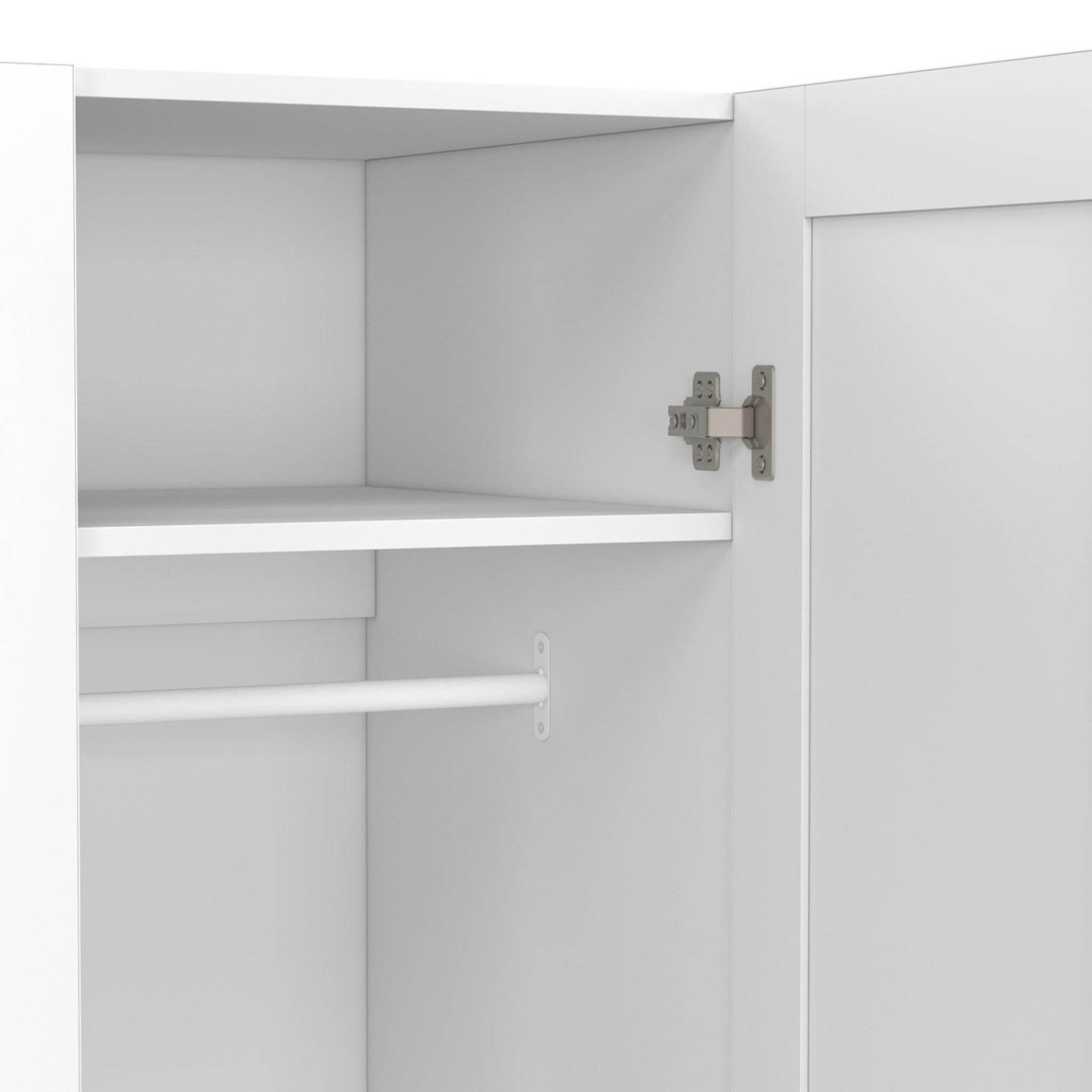 Voir la diapositive 6 : ID MARKET Armoire 3 portes vito blanc penderie 120 cm avec 2 tiroirs et étagères