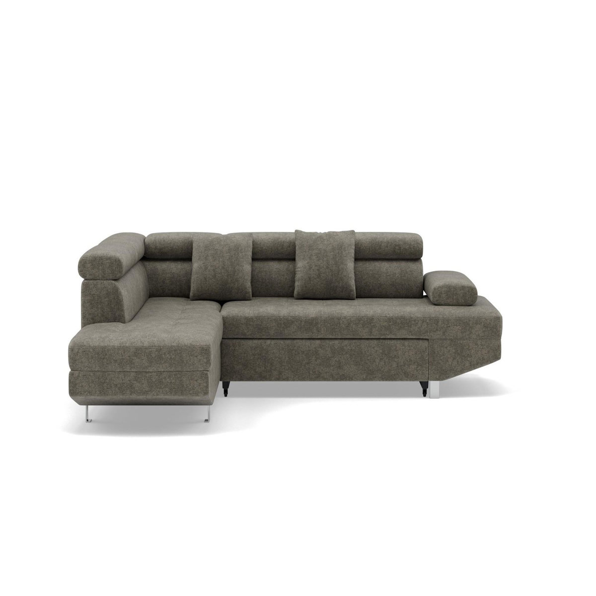 BEST MOBILIER Margaux - canapé d'angle gauche 5 places convertible avec coffre et têtières réglables en velours texturé