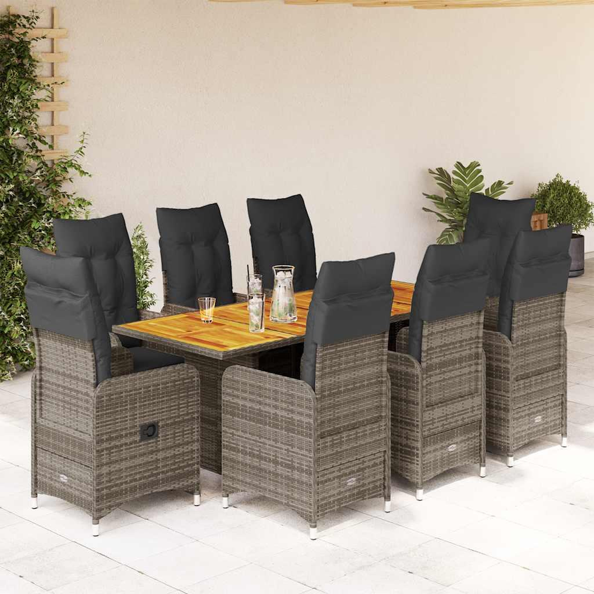 VIDAXL Ensemble de bistro de jardin 9 pcs coussins gris poly rotin