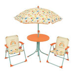 Fun House FUN HOUSE Fruity's Salon de jardin - 1 table H.46 x ø46 cm, 2 chaises H.53xl.38,5xP.37,5 cm et 1 parasol H.125 x ø100 cm