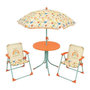 Voir la diapositive 1 : Fun House FUN HOUSE Fruity's Salon de jardin - 1 table H.46 x ø46 cm, 2 chaises H.53xl.38,5xP.37,5 cm et 1 parasol H.125 x ø100 cm