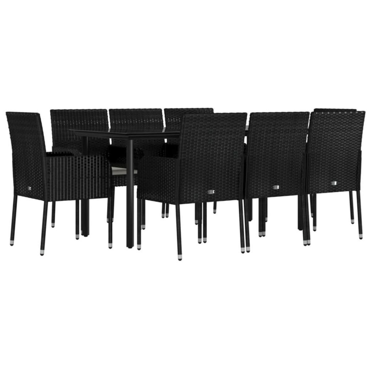 VIDAXL Ensemble a manger jardin 9pcs et coussins noir resine tressee