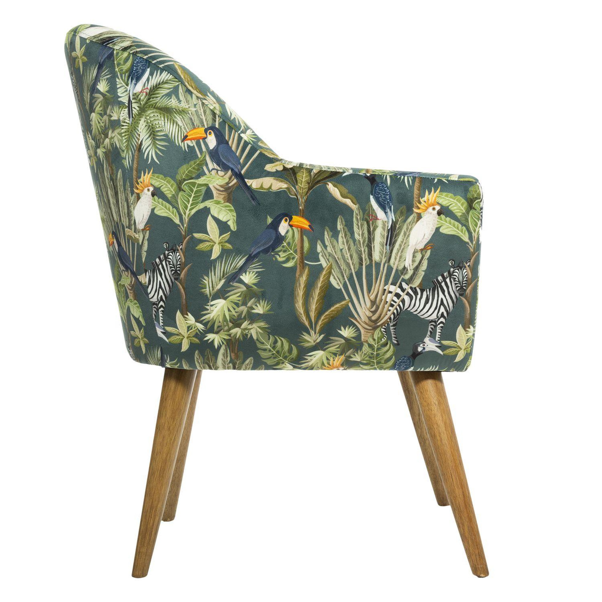 Voir la diapositive 2 : ATMOSPHERA Fauteuil de table effet velours Sango - Imprimé jungle