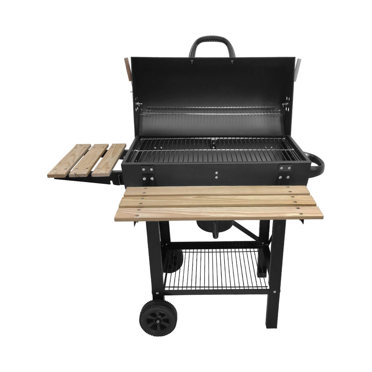 SWEEEK Barbecue américain charbon de bois - Serge noir - Smoker américain avec aérateurs. récupérateur de cendres. fumoir. housse