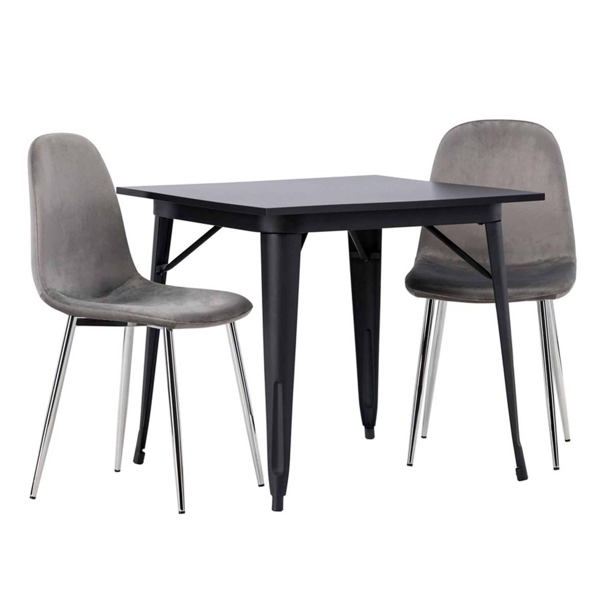 Paris Prix Ensemble table à manger & 2 chaises  tempe & eva  80cm noir & gris