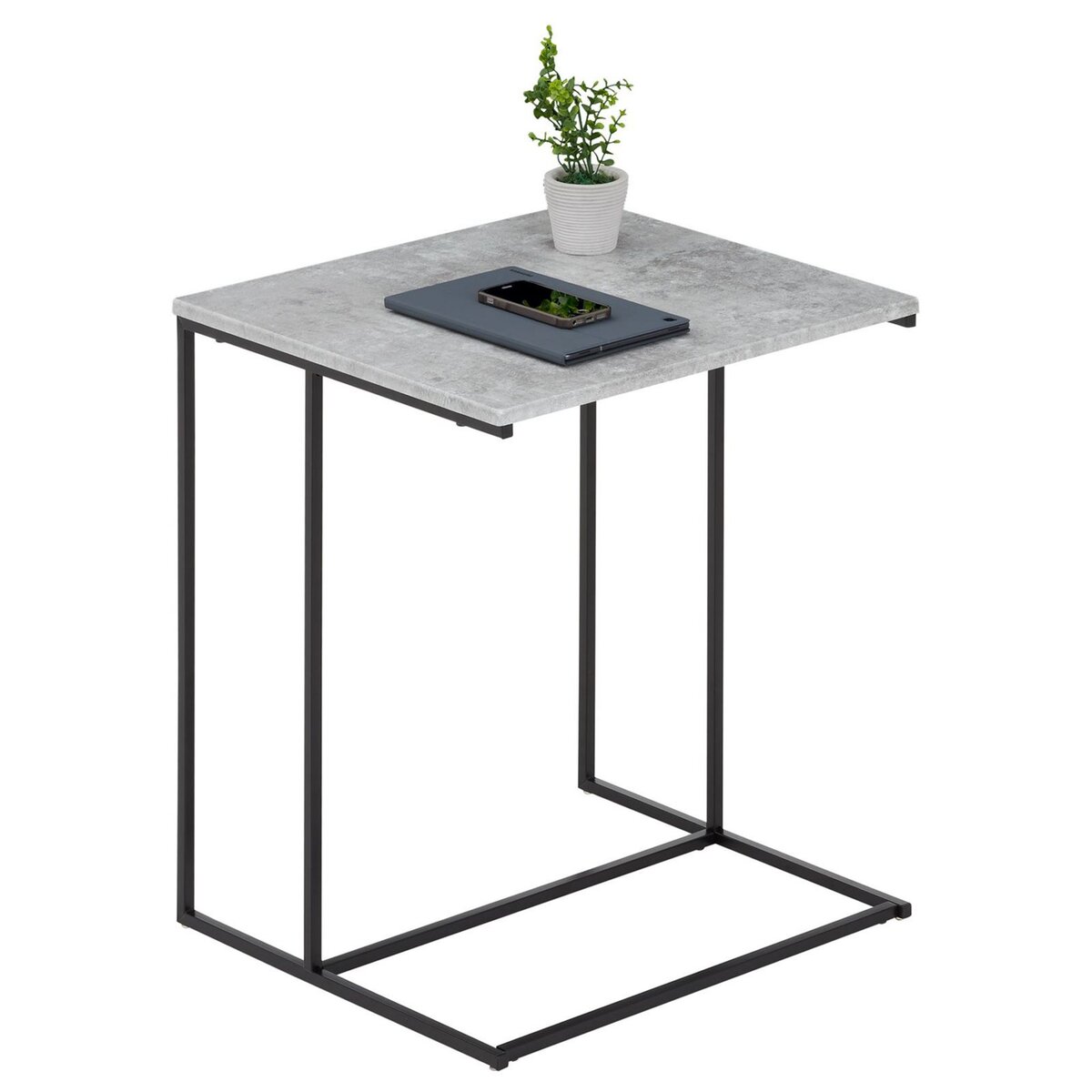 Table d'appoint rectangulaire DEBORA en métal noir et décor blanc