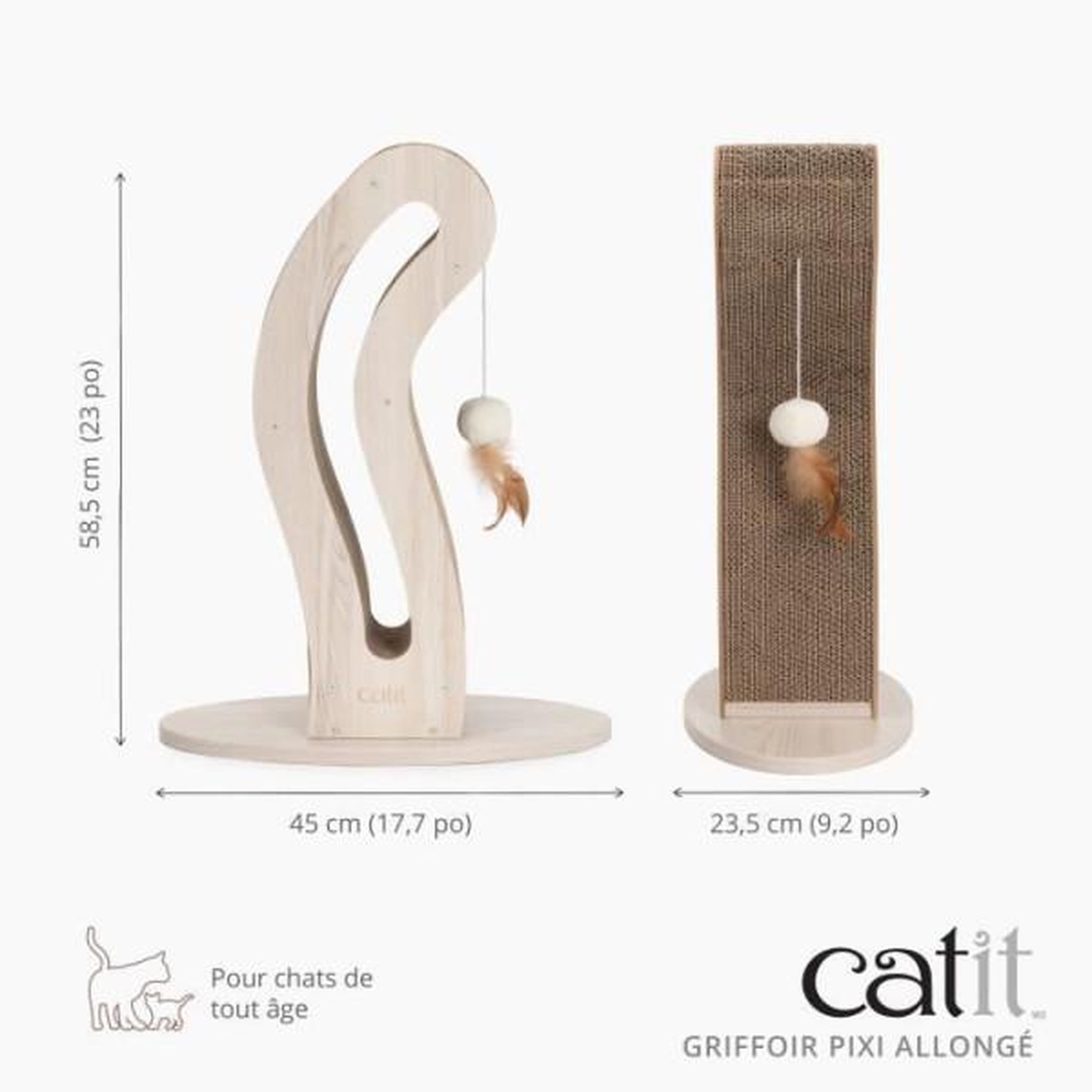 Voir la diapositive 5 : MARKET24 Griffoir pour chat - CATIT - Pixi Queue de chat - Avec balle en tissu et plume - Aspect chene naturel