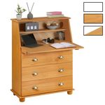 IDIMEX Bureau secrétaire GOMES avec 3 tiroirs en pin massif. Coloris disponibles : Blanc, Marron, Bicolore