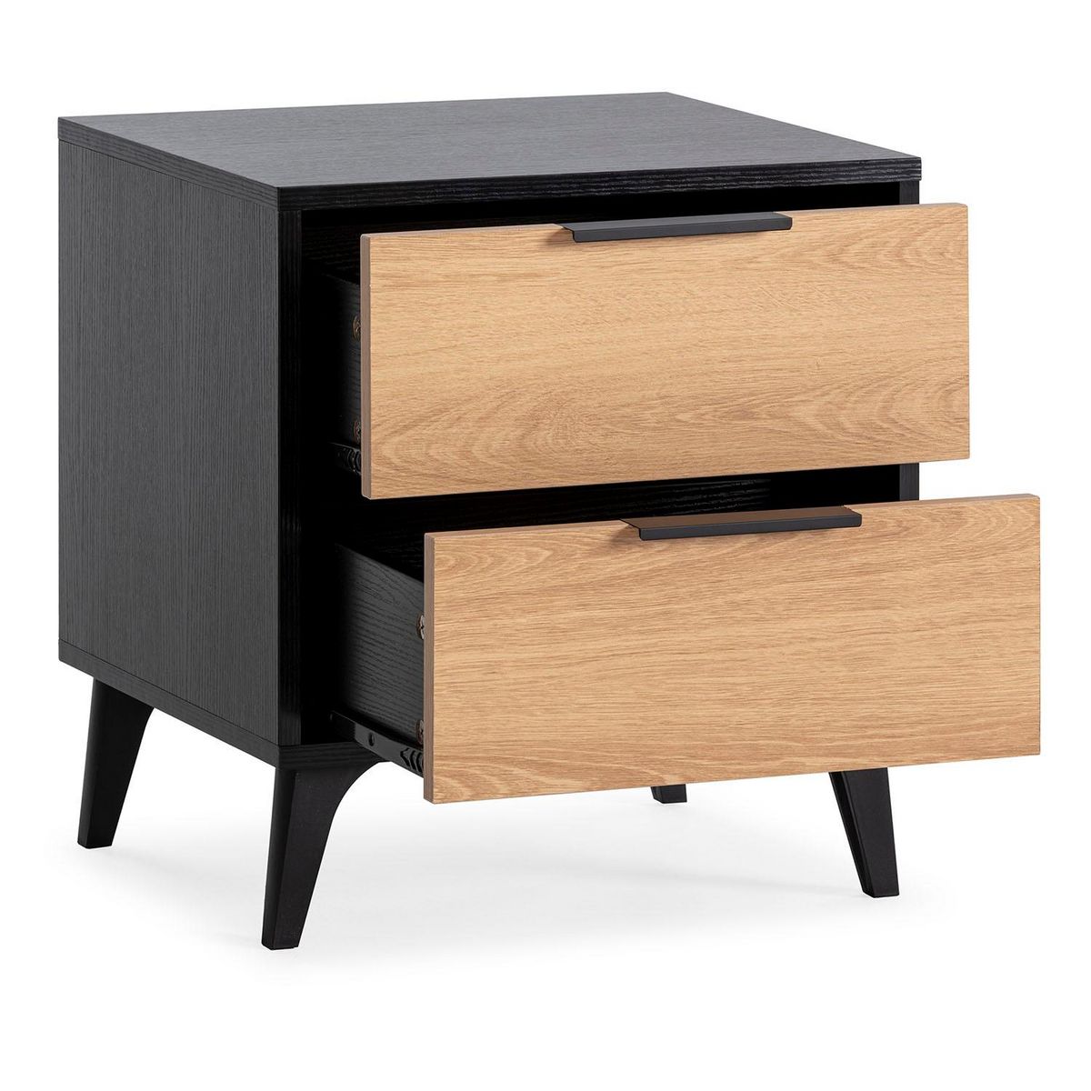 VS VENTA-STOCK Table de chevet Kalma 2 tiroirs couleur noir/chêne