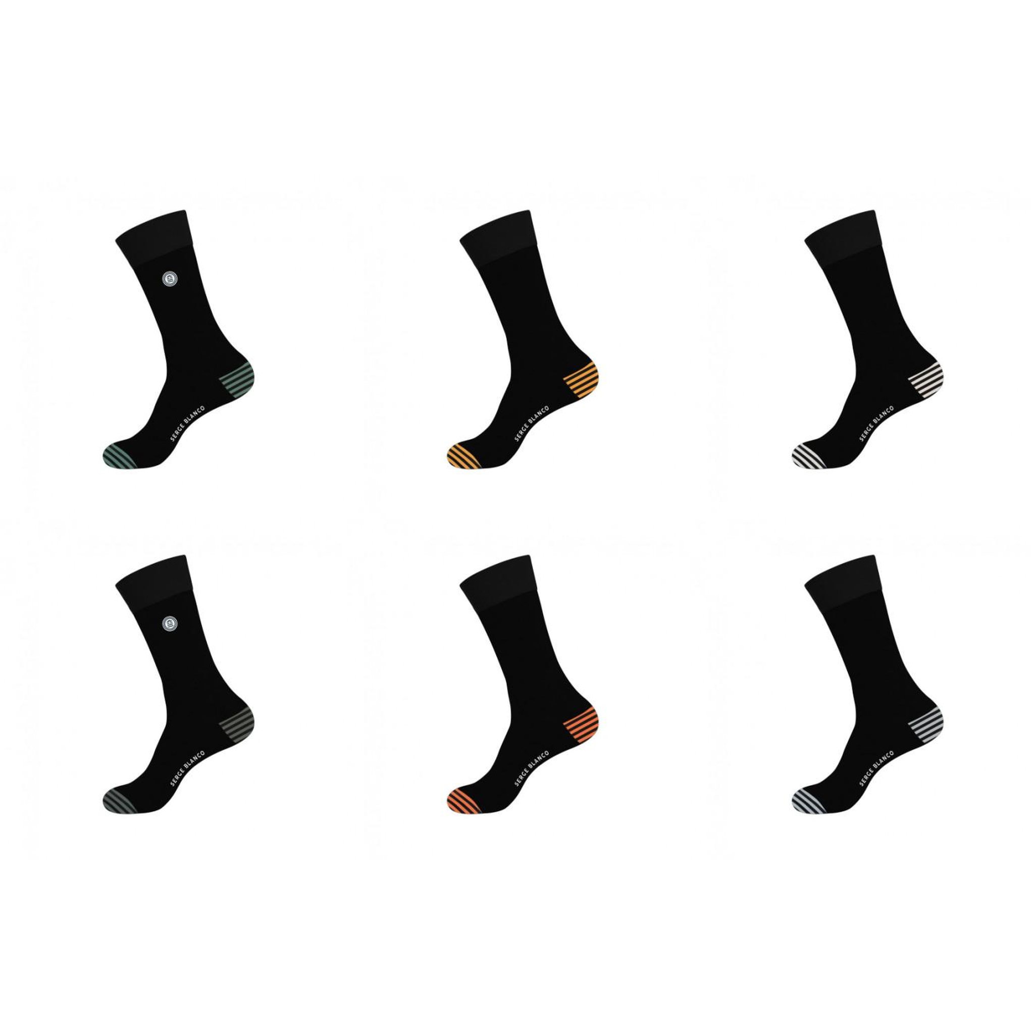 SERGE BLANCO Lot de 6 paires de chaussettes de ville homme unies modèle D. Coloris disponibles : Noir