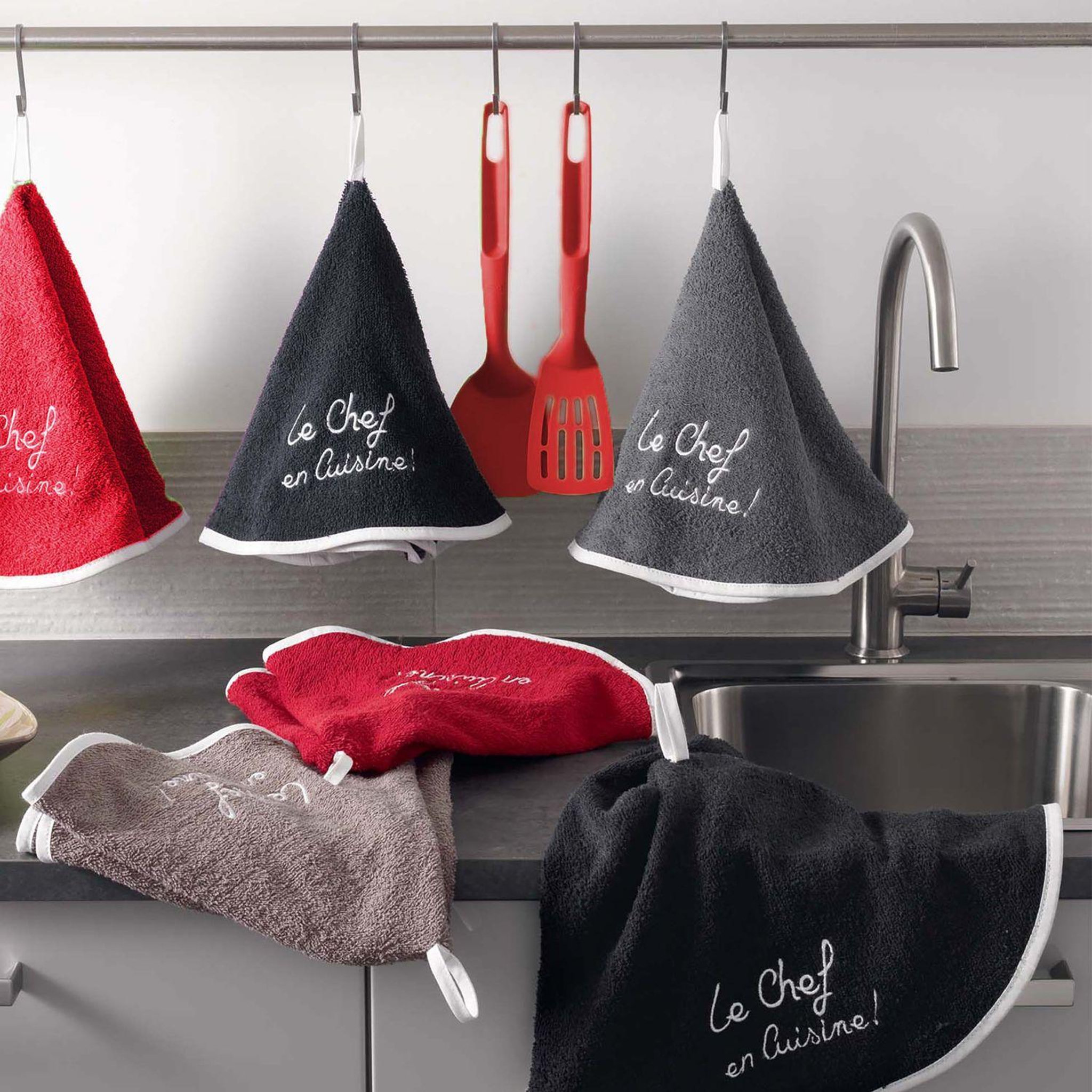 Voir la diapositive 2 : Douceur d'Intérieur Essuie-main rond Chef en cuisine - Noir