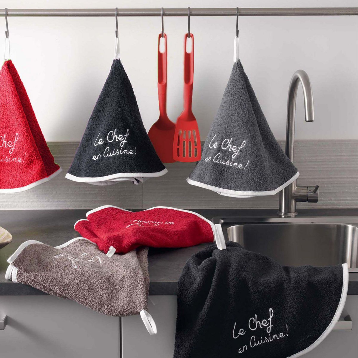 Douceur d'Intérieur Essuie-main rond Chef en cuisine - Noir