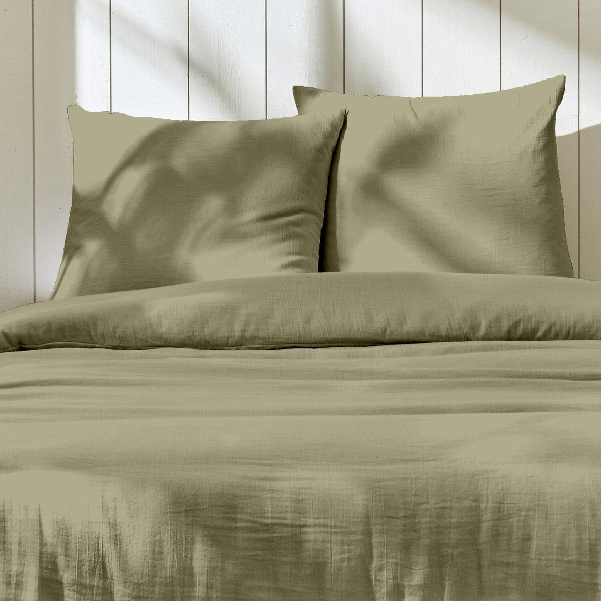 Voir la diapositive 3 : Home collection Parure housse de couette en gaze de coton - rose