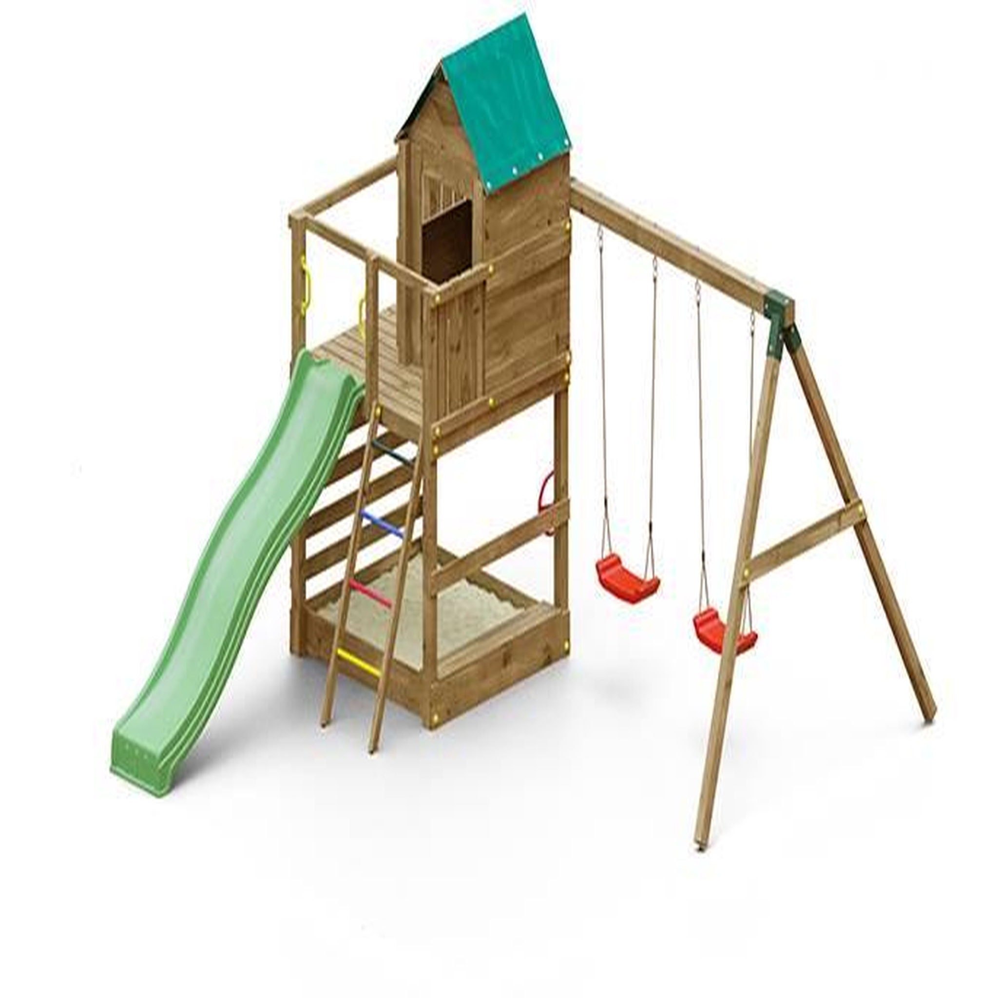 Voir la diapositive 3 : Fungoo Aire de jeux jarcas avec balançoire double - toboggan vert - fungoo