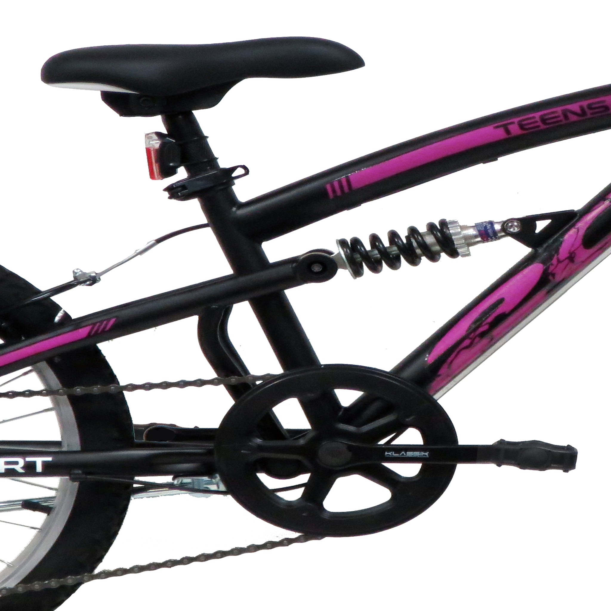 Voir la diapositive 3 : Vélo enfant - VTT 20'' Tout Suspendu Fille   Teens    pour enfant de 120 à 140 cm - Cadre acier suspendu - Fourche télescopique - 6 Vitesses  - Dérailleur Shimano TY21 -  Béquille  & Frein V-Brake + Jantes en aluminium