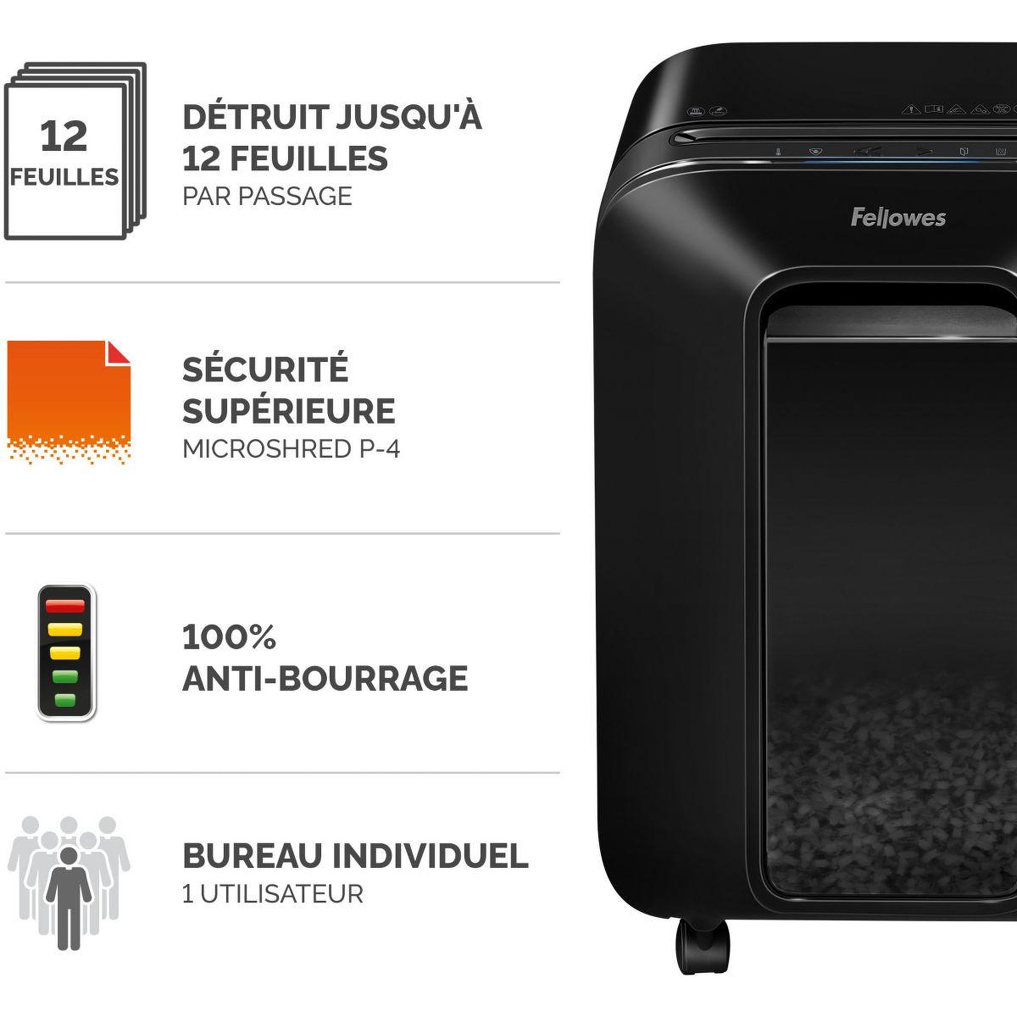 Voir la diapositive 2 : Fellowes Destructeur microshred lx201 noir