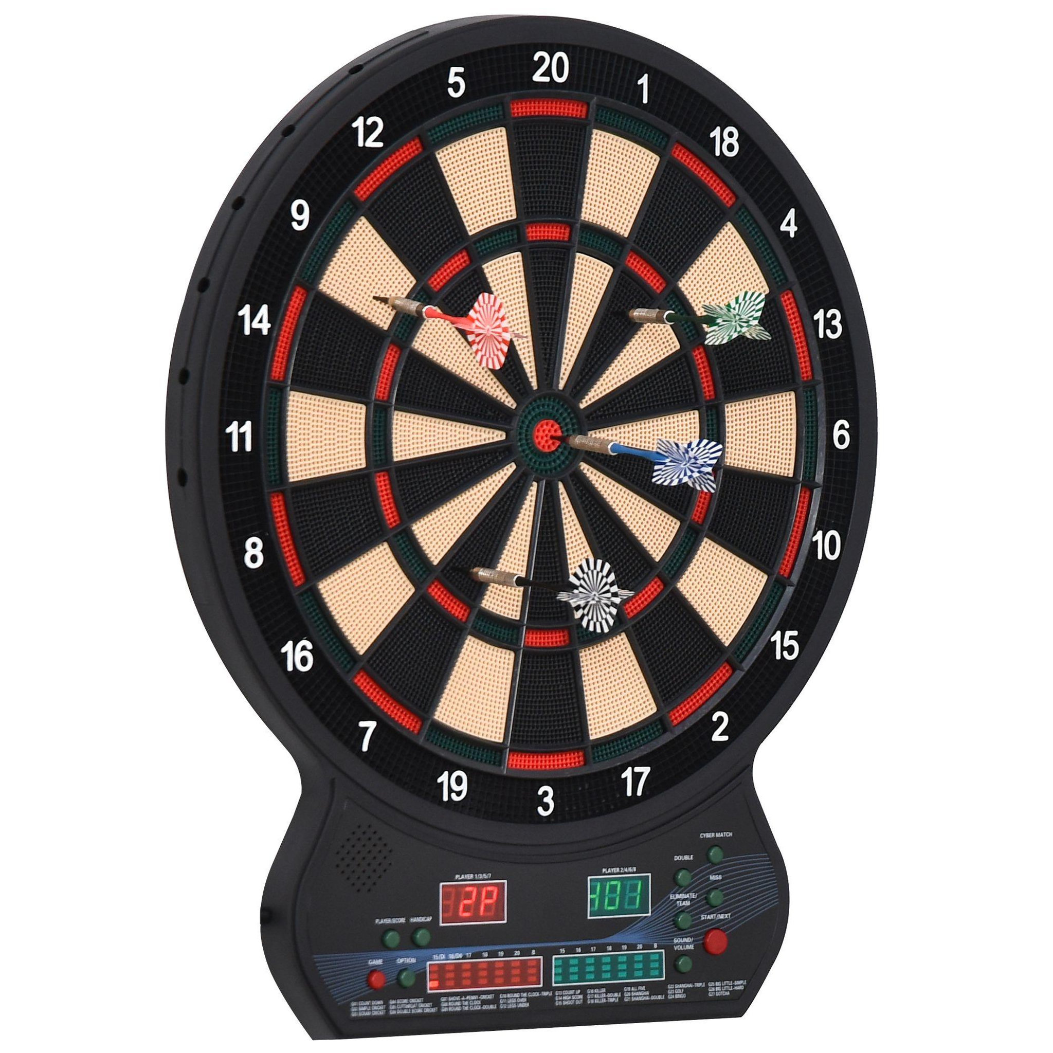 Voir la diapositive 4 : HOMCOM Cible jeu de fléchettes électronique 27 jeux principaux jusqu'à 8 joueurs affichage LED noir