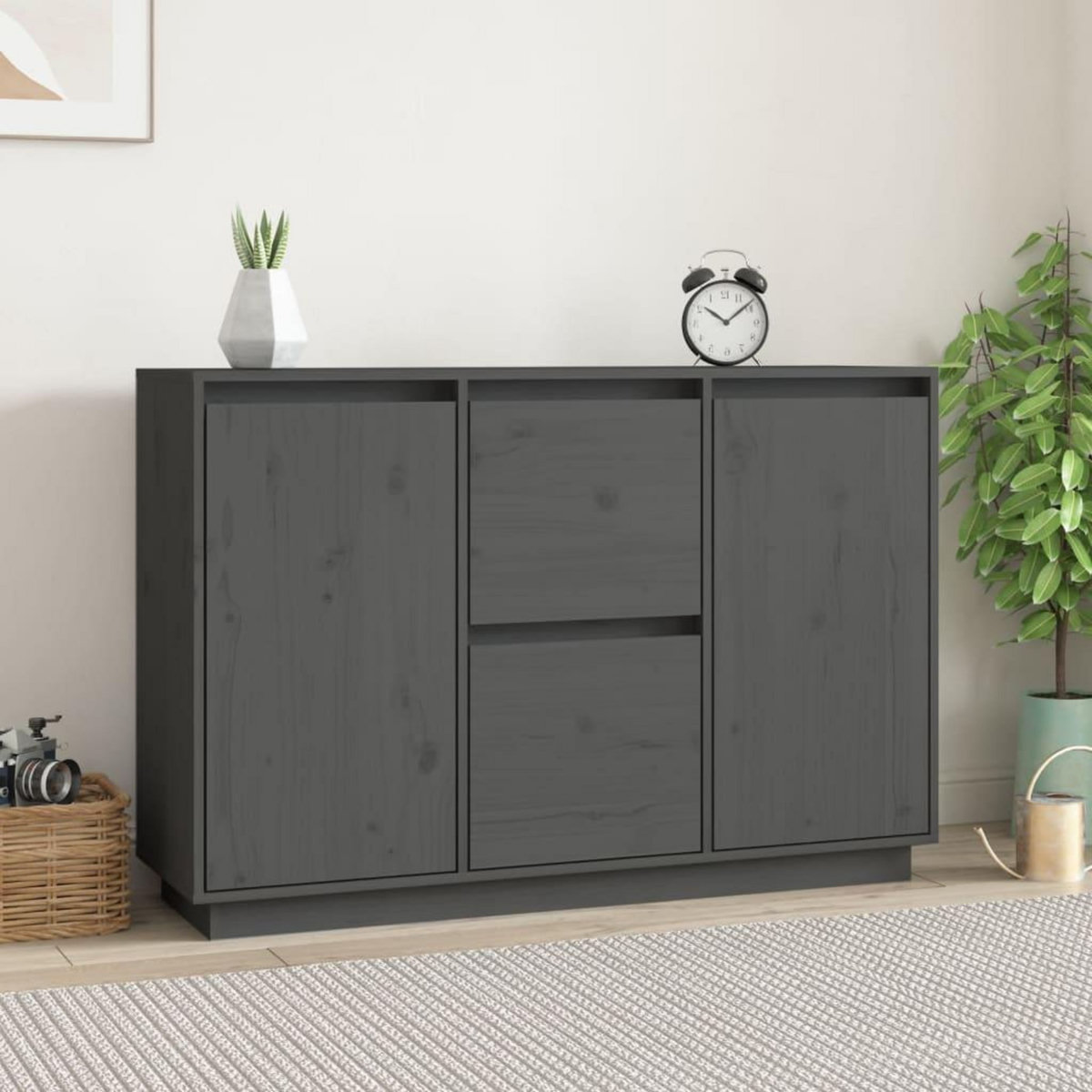 VIDAXL Buffet Gris 111x34x75 cm Bois massif de pin