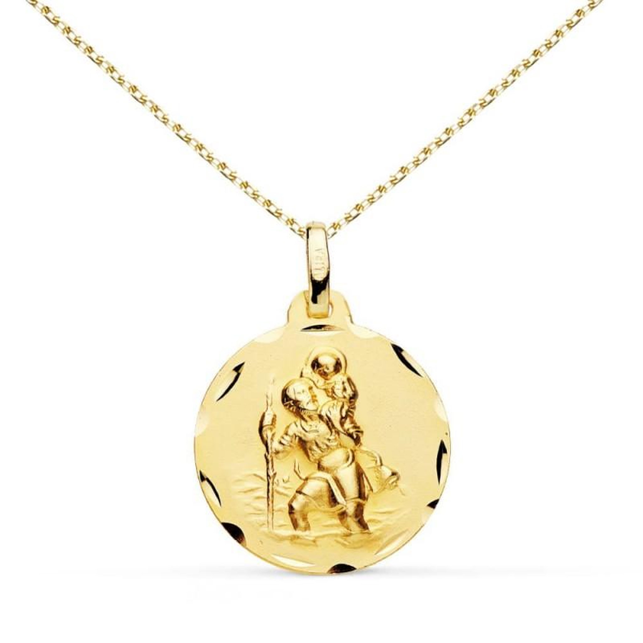 Voir la diapositive 1 : L'ATELIER D'AZUR Collier - Médaille Saint Christophe Or Jaune - Chaîne Dorée - Gravure Offerte