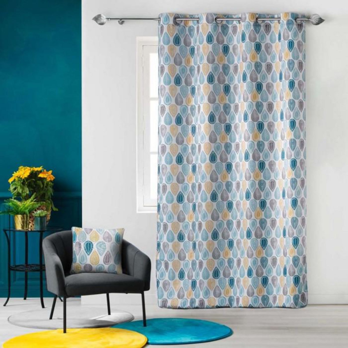 Paris Prix Rideau Tamisant  Palpito  140x260cm Blanc & Bleu