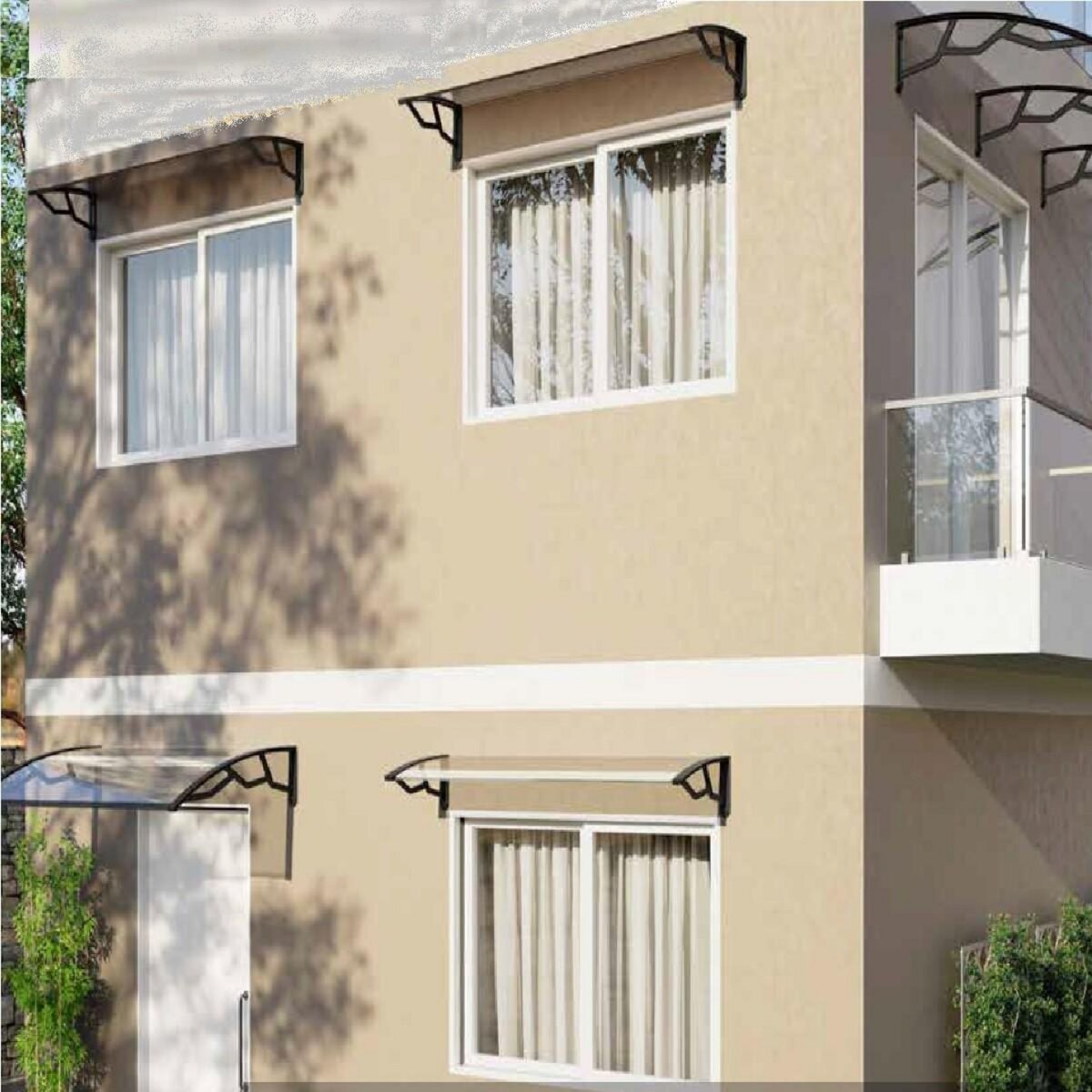 ART PLAST Auvent de Porte d'Entrée et fenêtre 100 x 120 cm - Polycarbonate Anti UV Marquise Extérieure Bras Polypropylène Art Plast