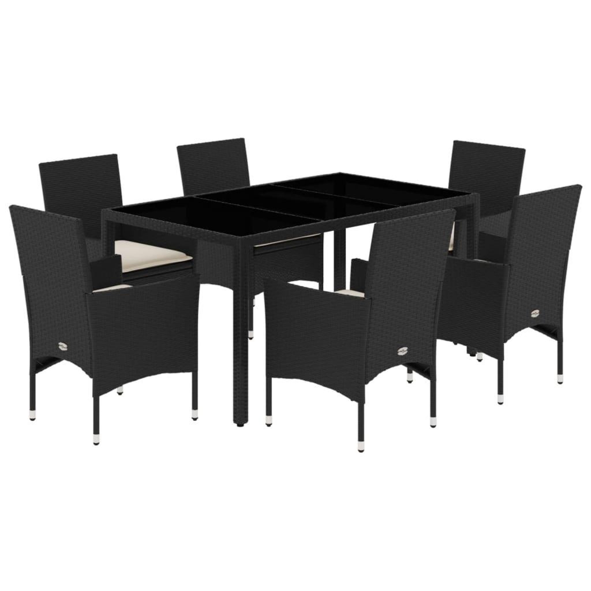 Voir la diapositive 2 : VIDAXL Ensemble a manger de jardin et coussins 7 pcs noir rotin acacia